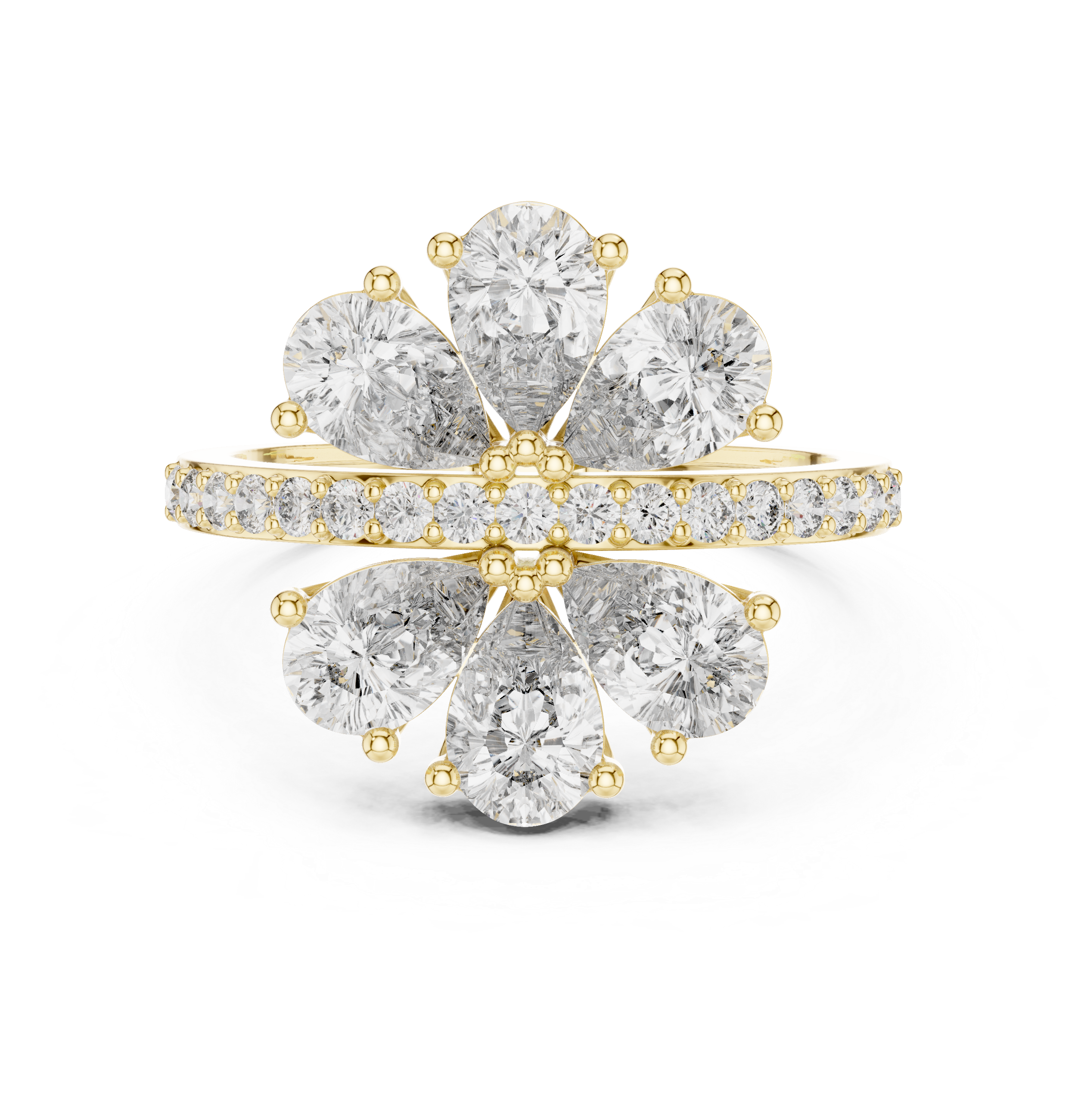 Six-Leaf Pear Cluster Pavé Ring