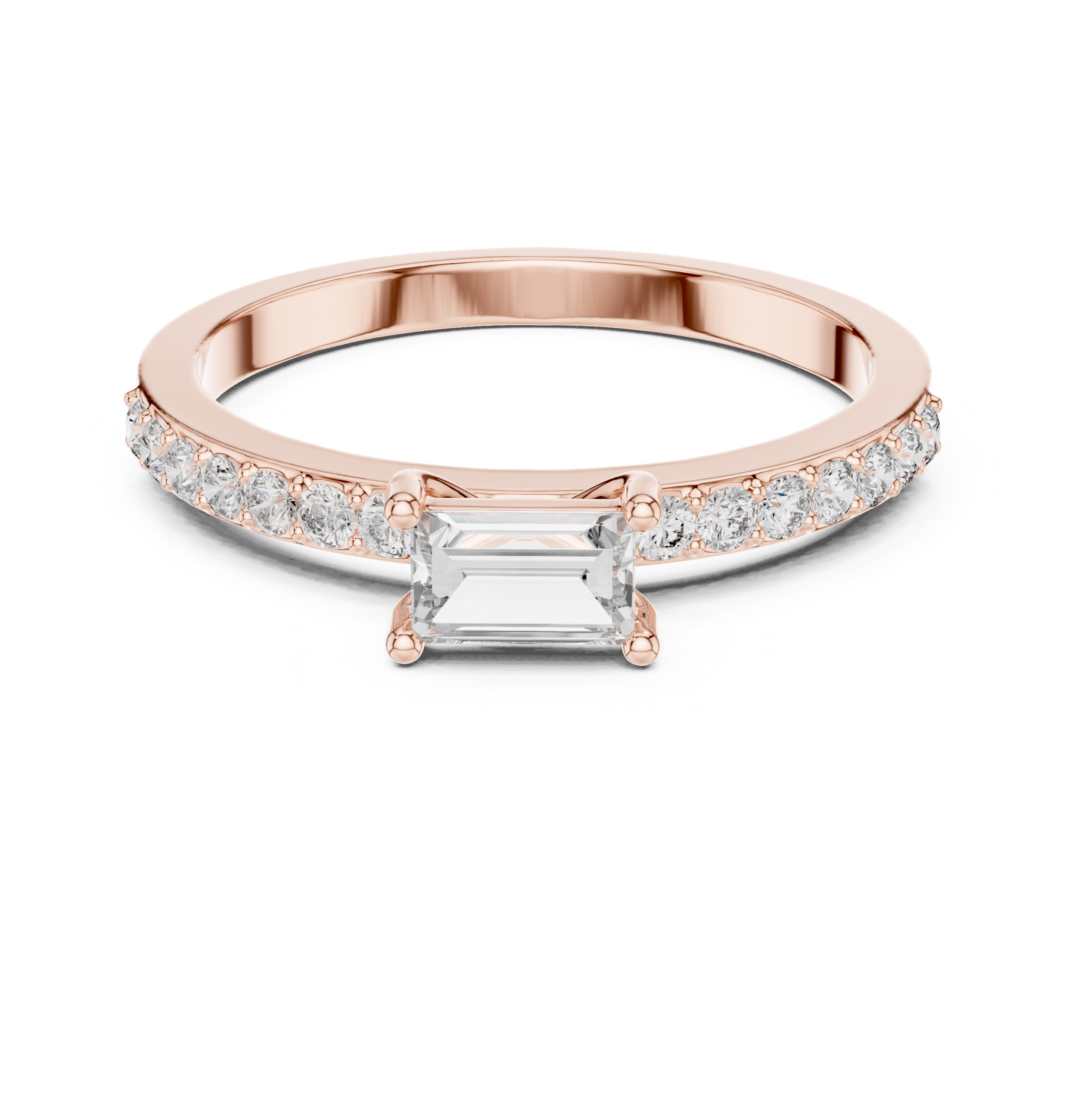 East–West Emerald-Cut & Pavé Ring