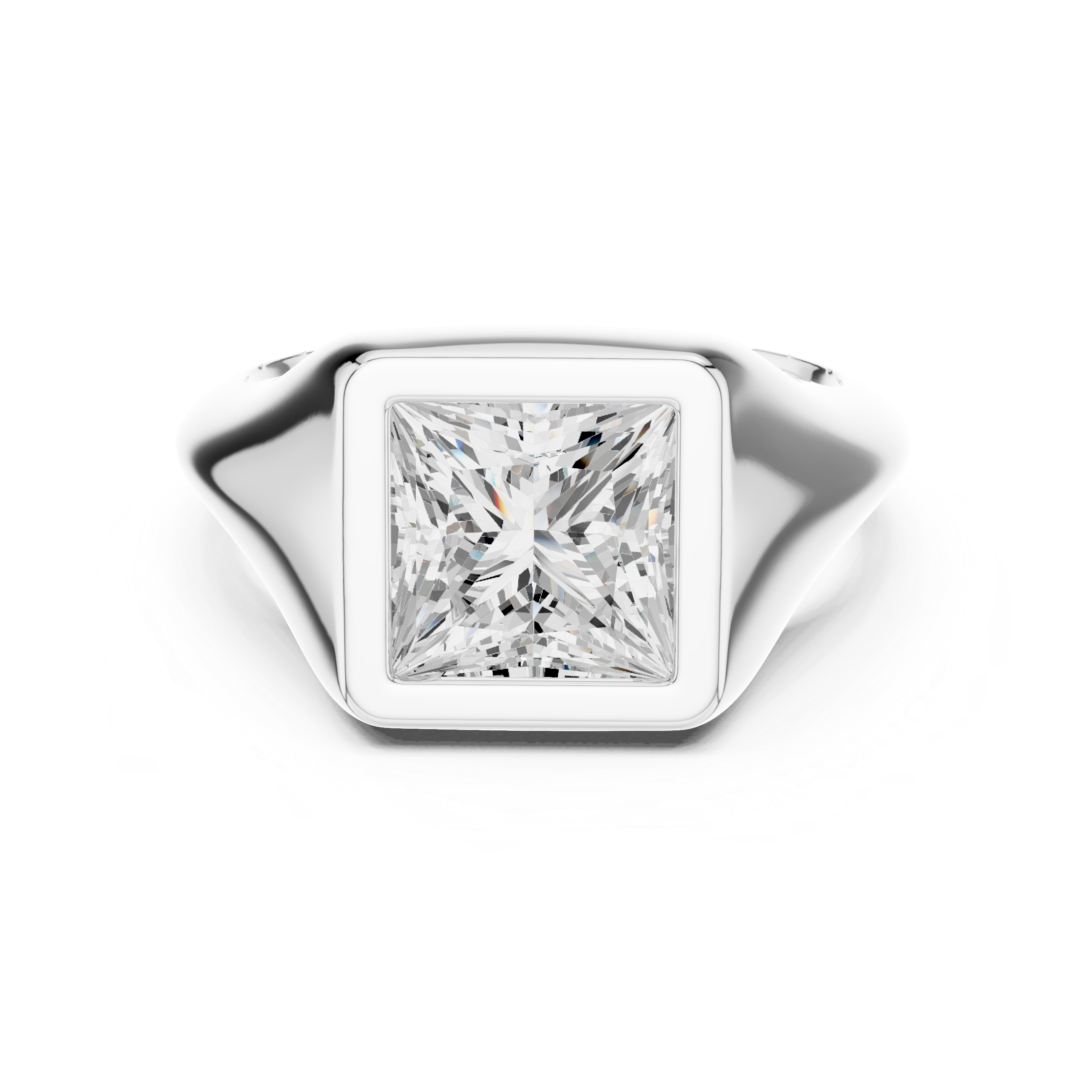 Diamond ring with a square-cut gemstone on a white background