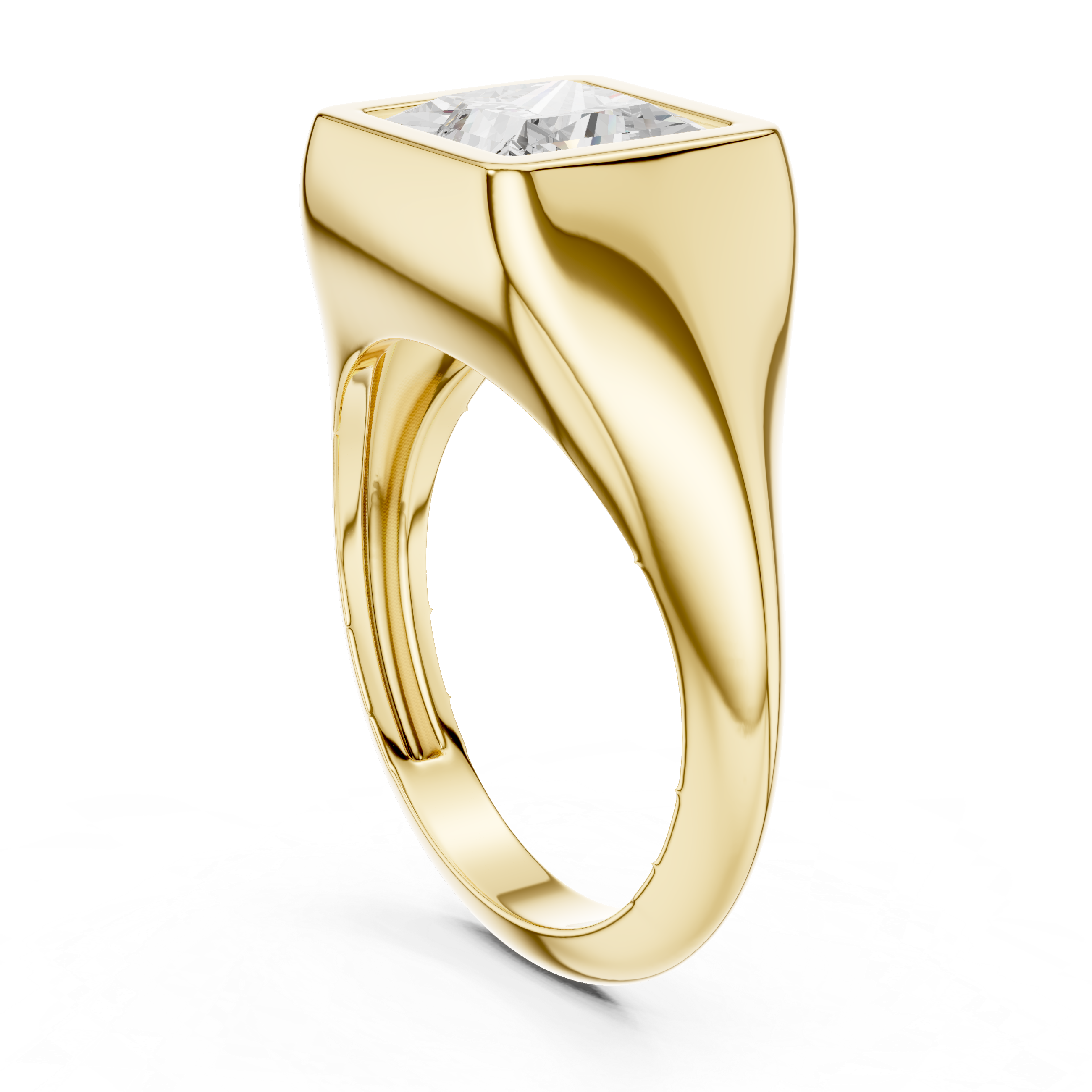 Gold ring with a diamond on a white background