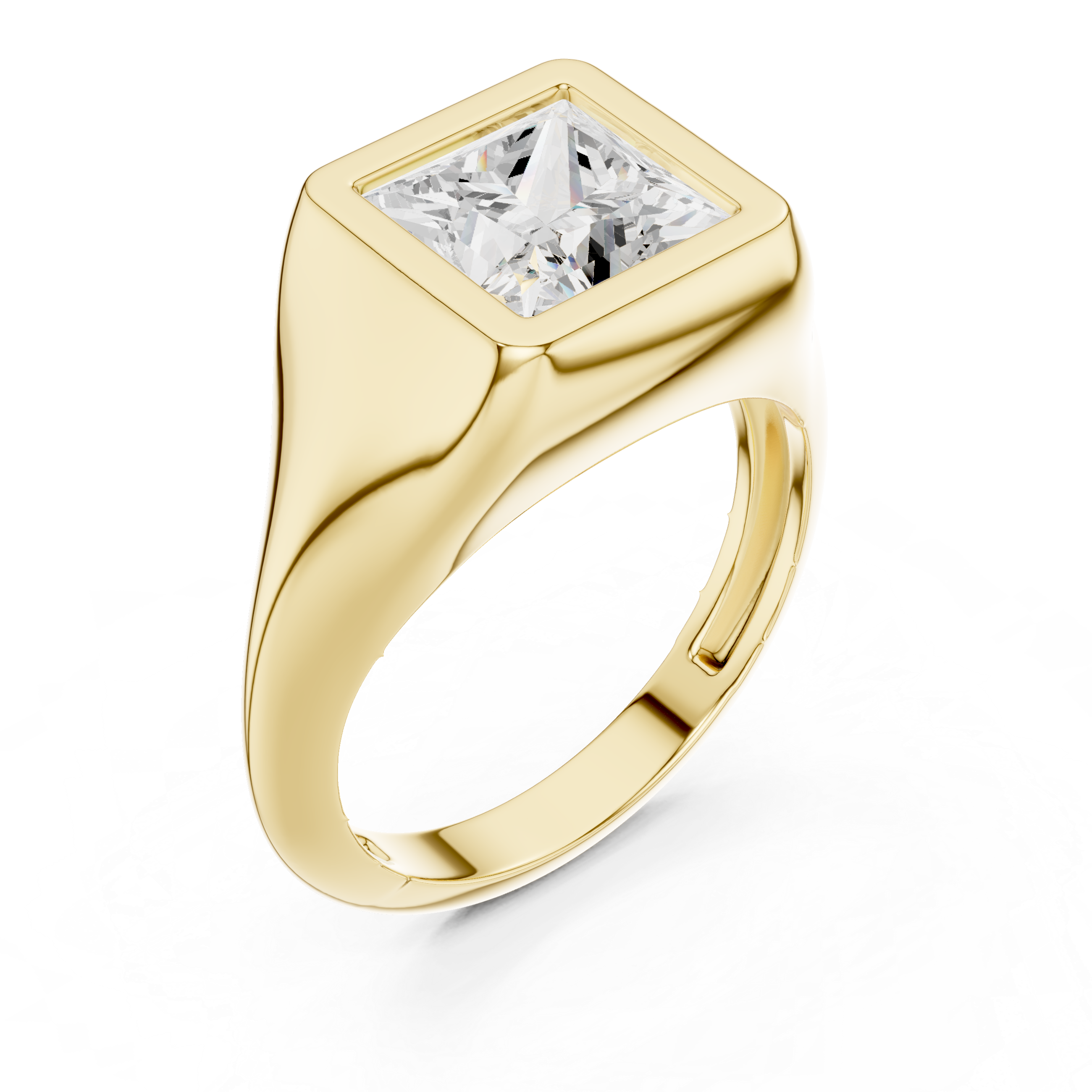 Gold ring with a diamond on a white background