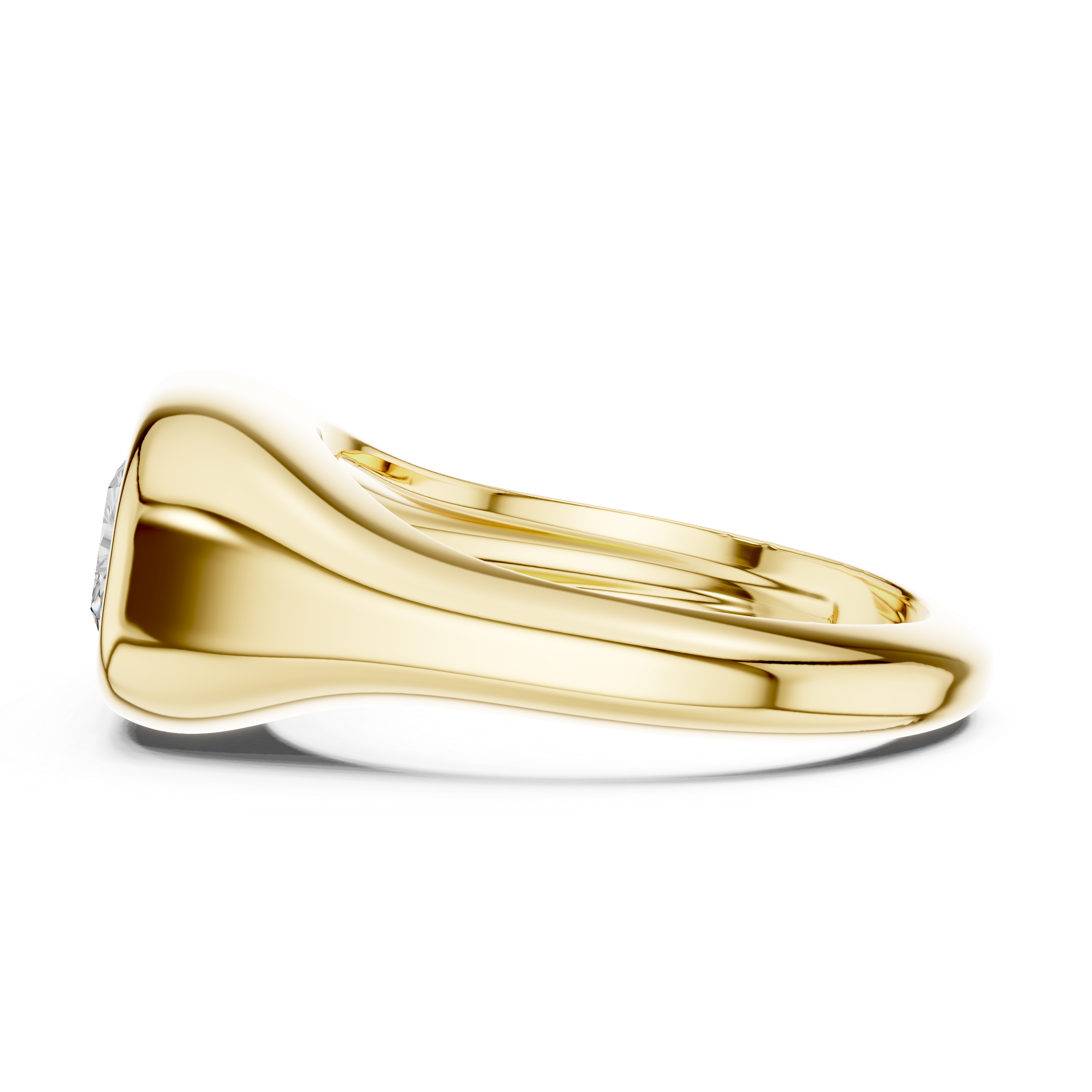 Gold ring with a diamond on a white background