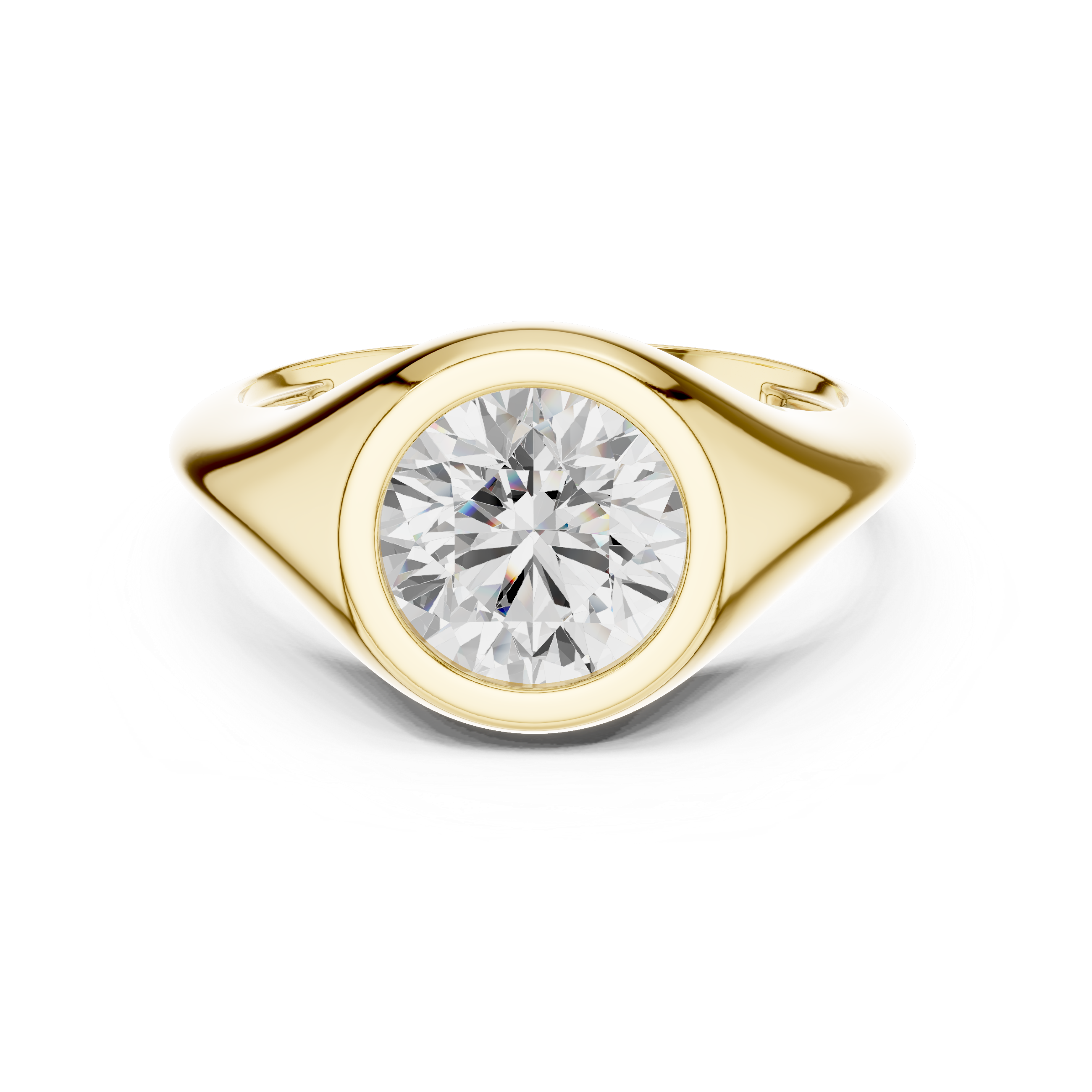 Gold ring with a diamond on a white background