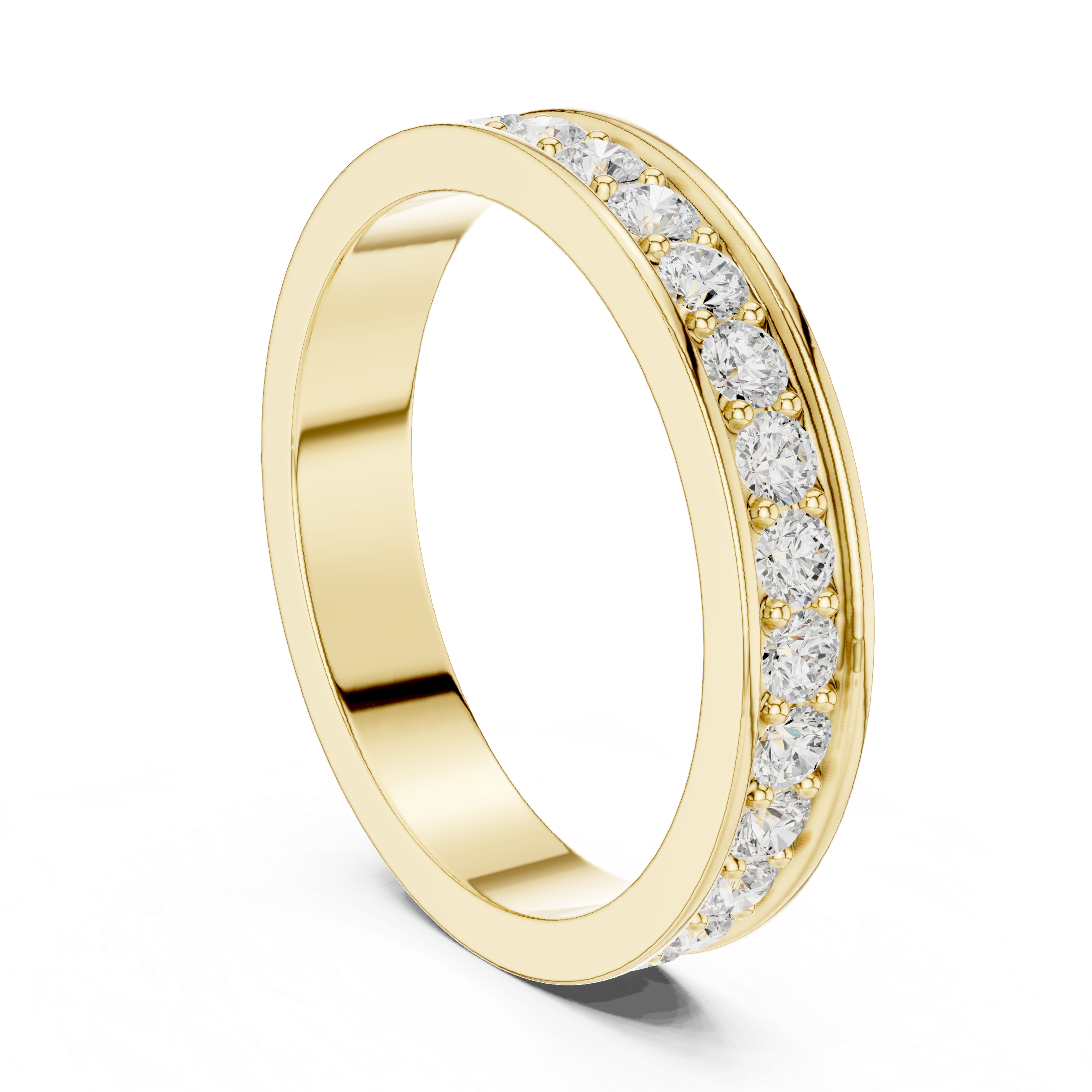 Gold ring with diamonds on a white background