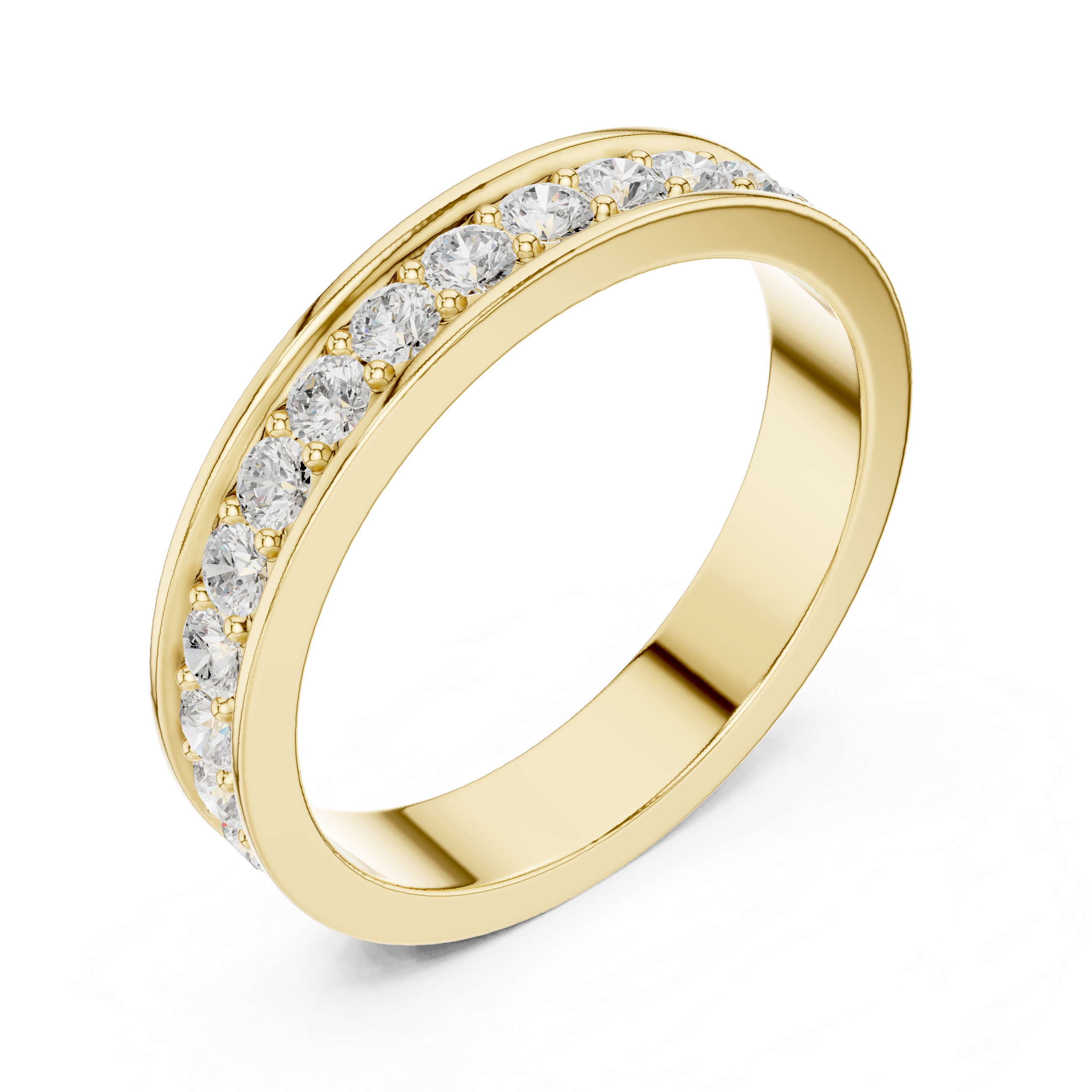Gold ring with diamonds on a white background