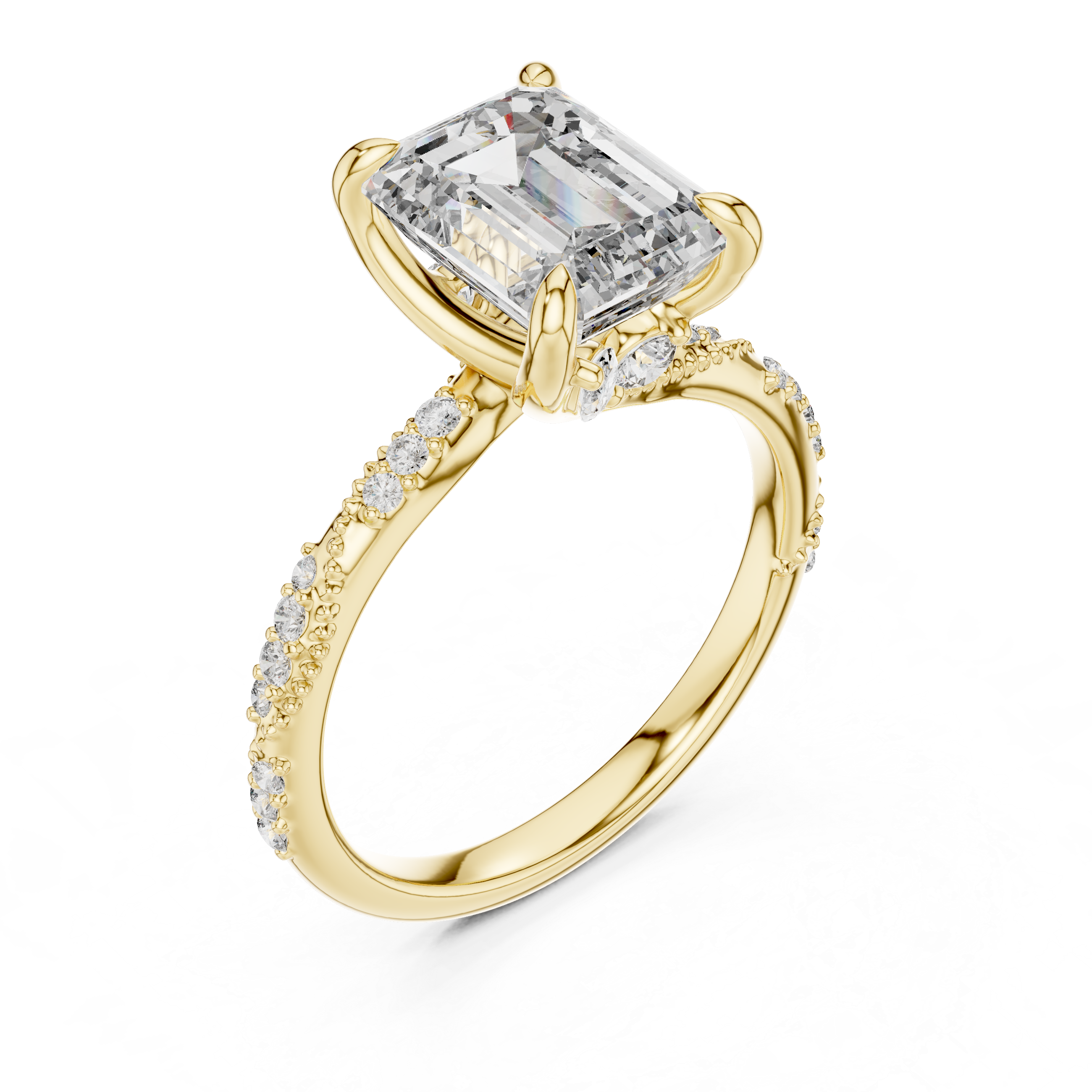 Muur Atelier Solid Gold Emerald Cut Hidden Detail Diamond Engagement Ring