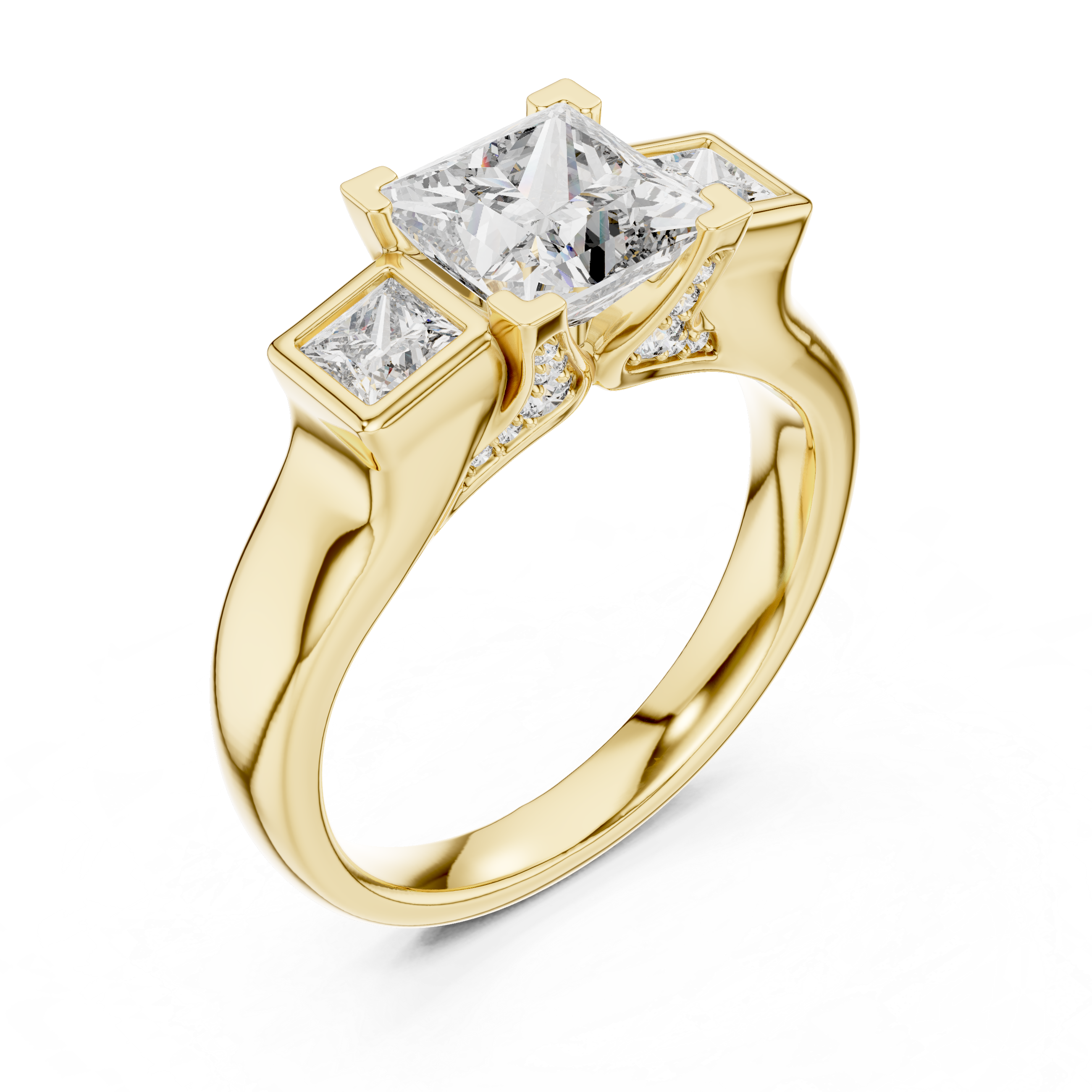Muur Atelier Solid Gold Princess Cut Three-Stone Diamond Engagement Ring
