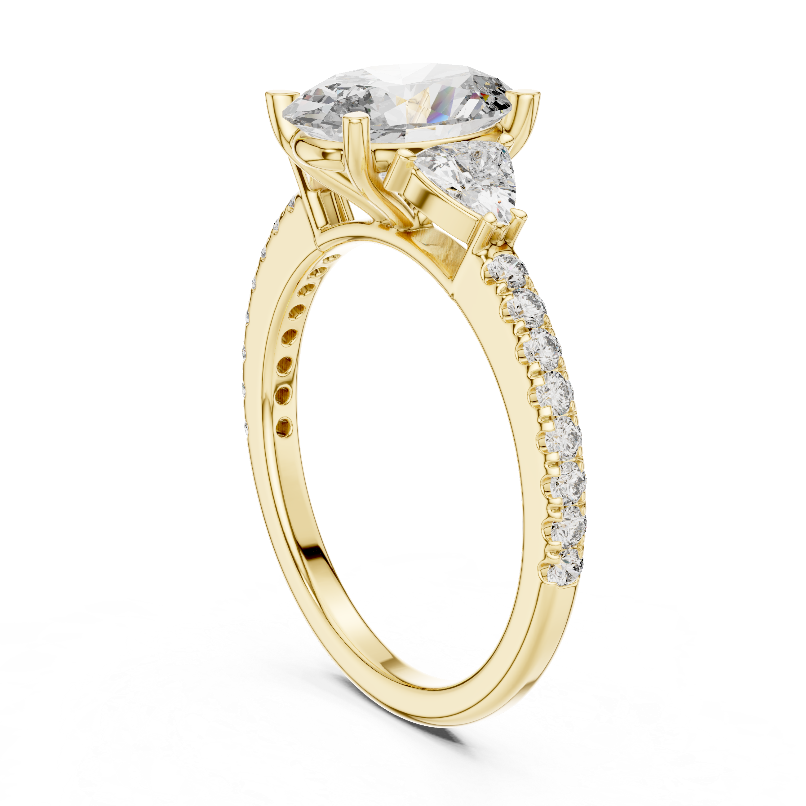 Muur Atelier Solid Gold Oval & Trillion Three-Stone Diamond Engagement Ring