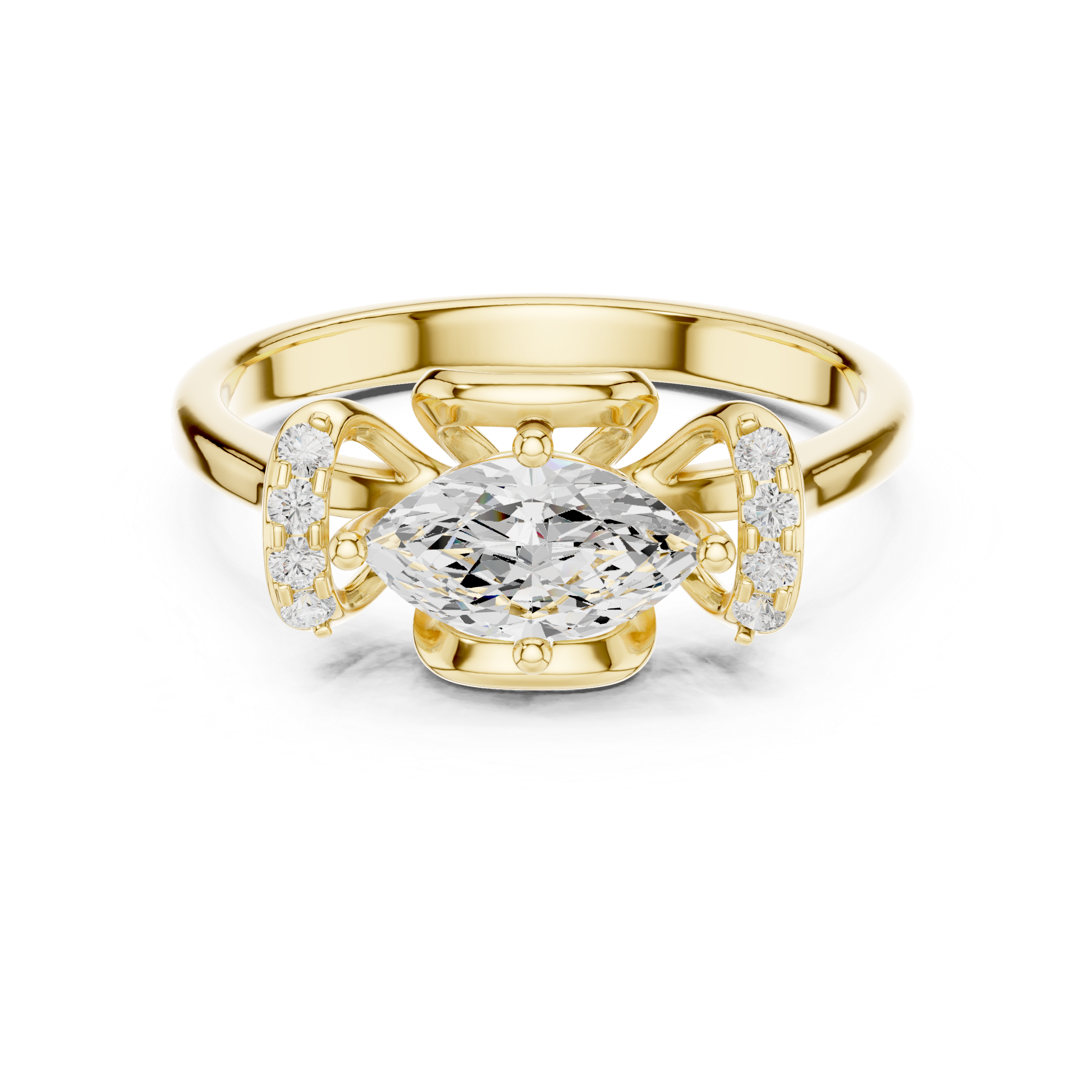 Gold ring with a diamond on a white background