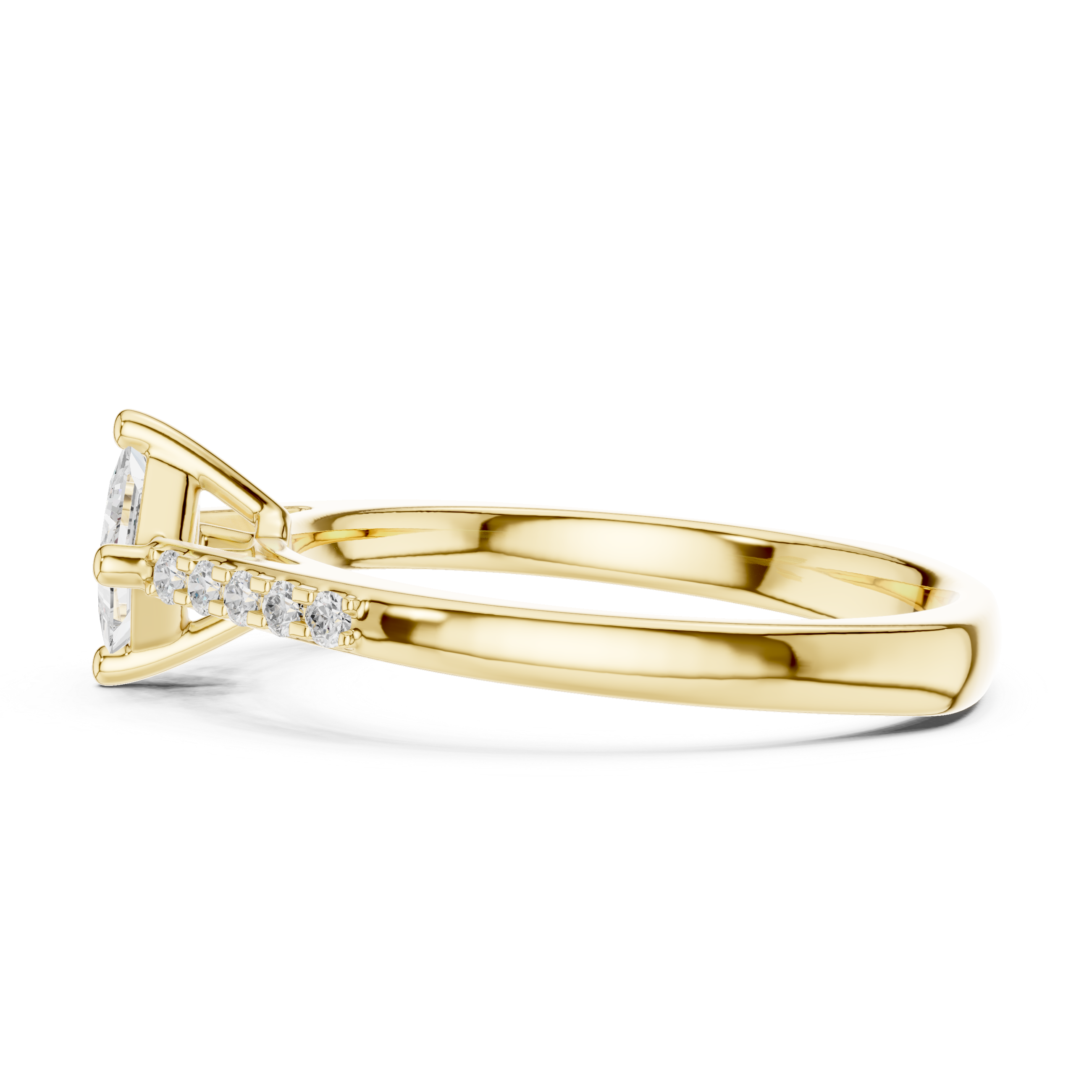 Gold ring with small diamonds on a white background