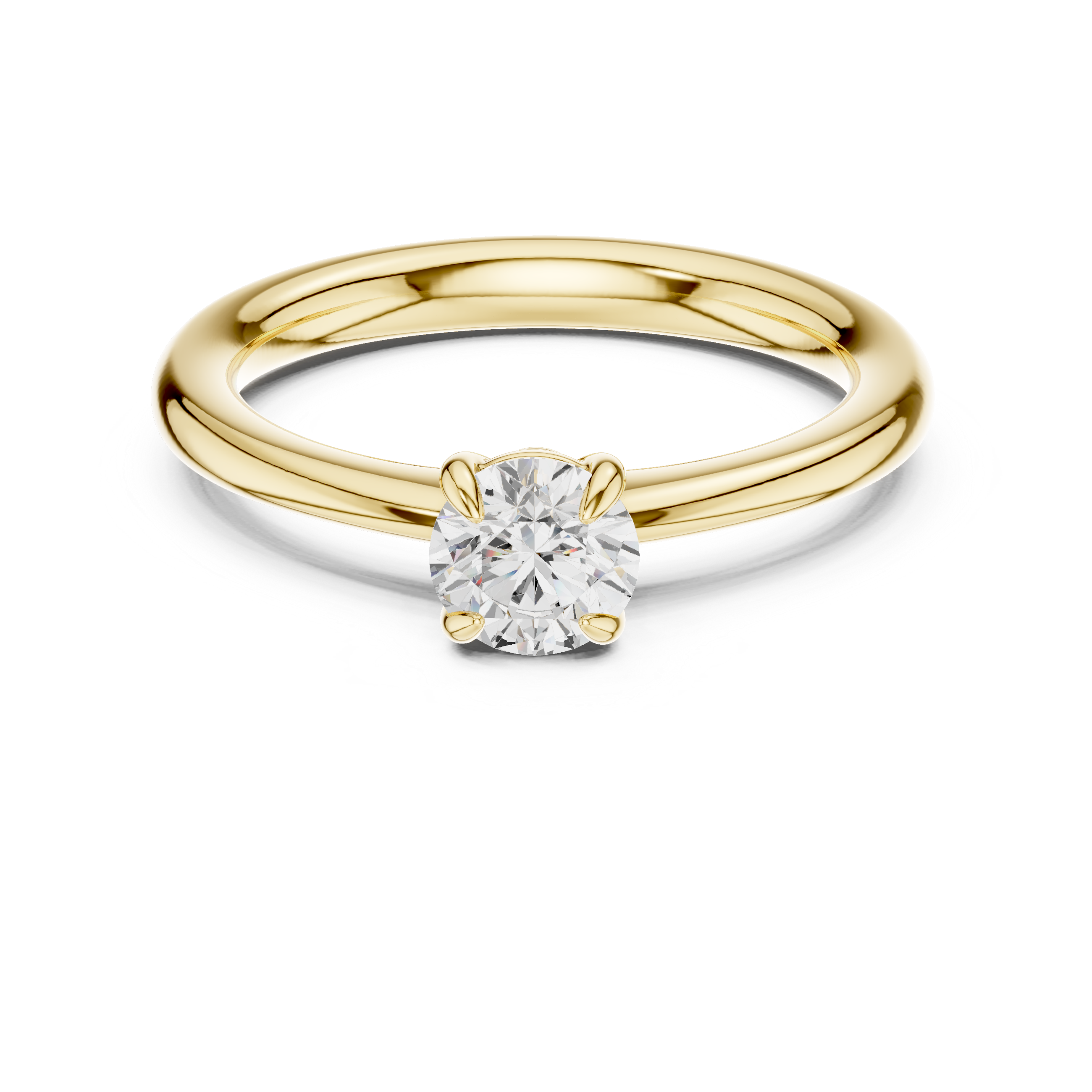 Gold ring with a diamond on a white background