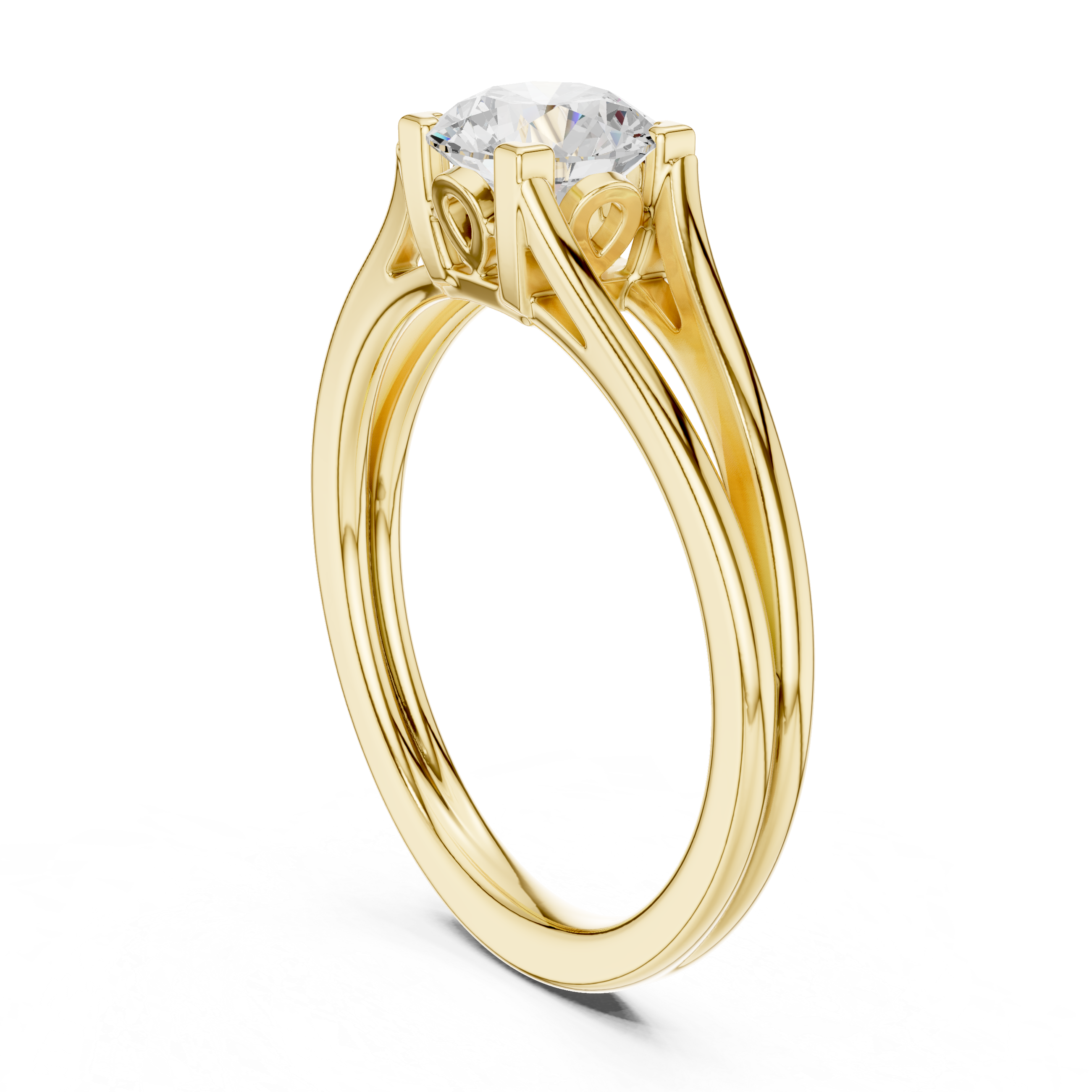 Gold ring with a diamond on a white background