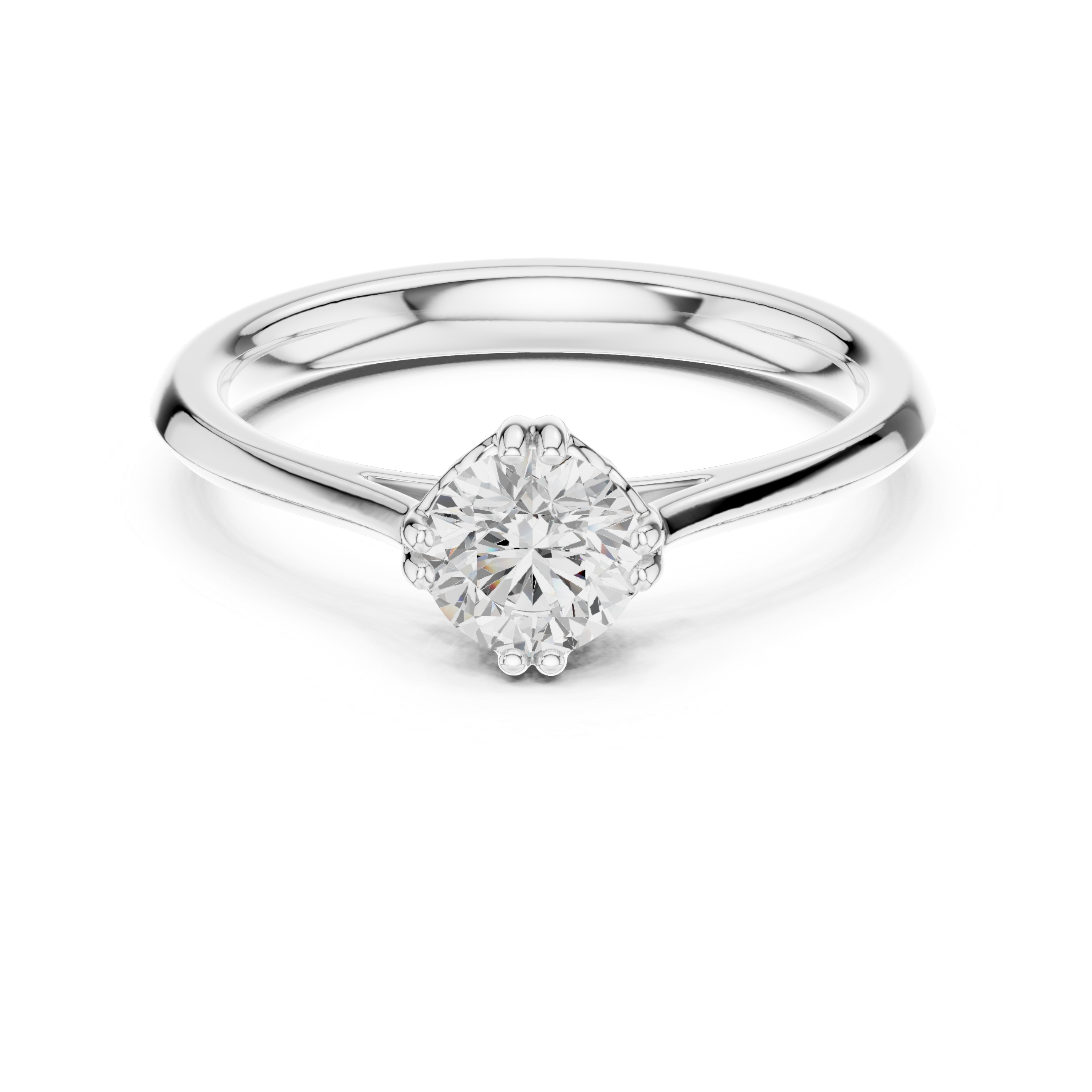 Silver ring with a diamond on a white background