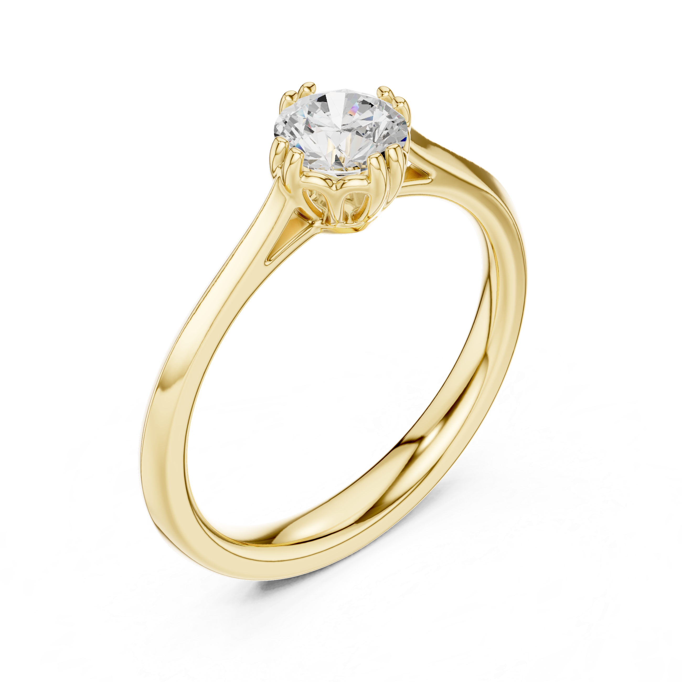 Gold ring with a diamond on a white background