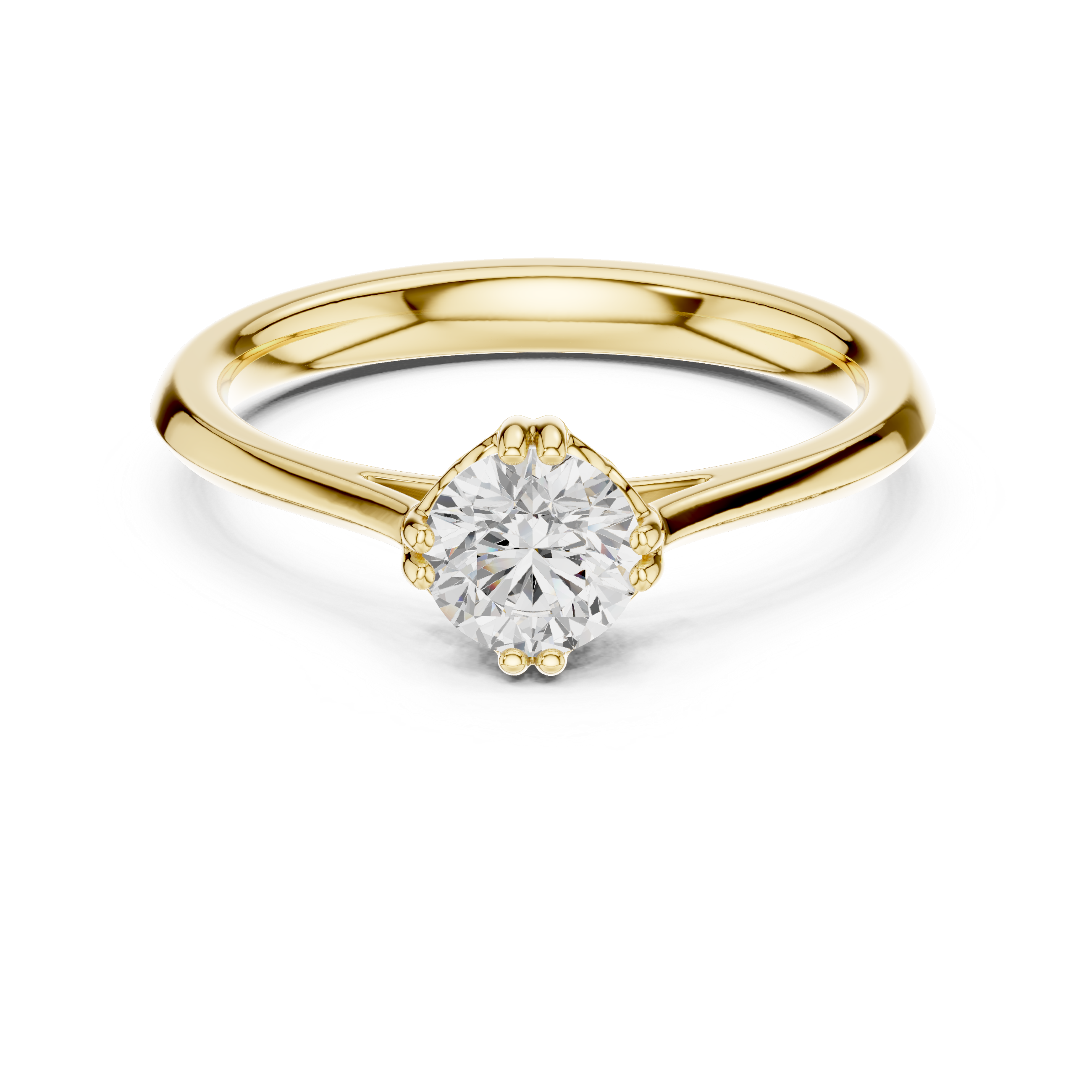 Gold ring with a diamond on a white background