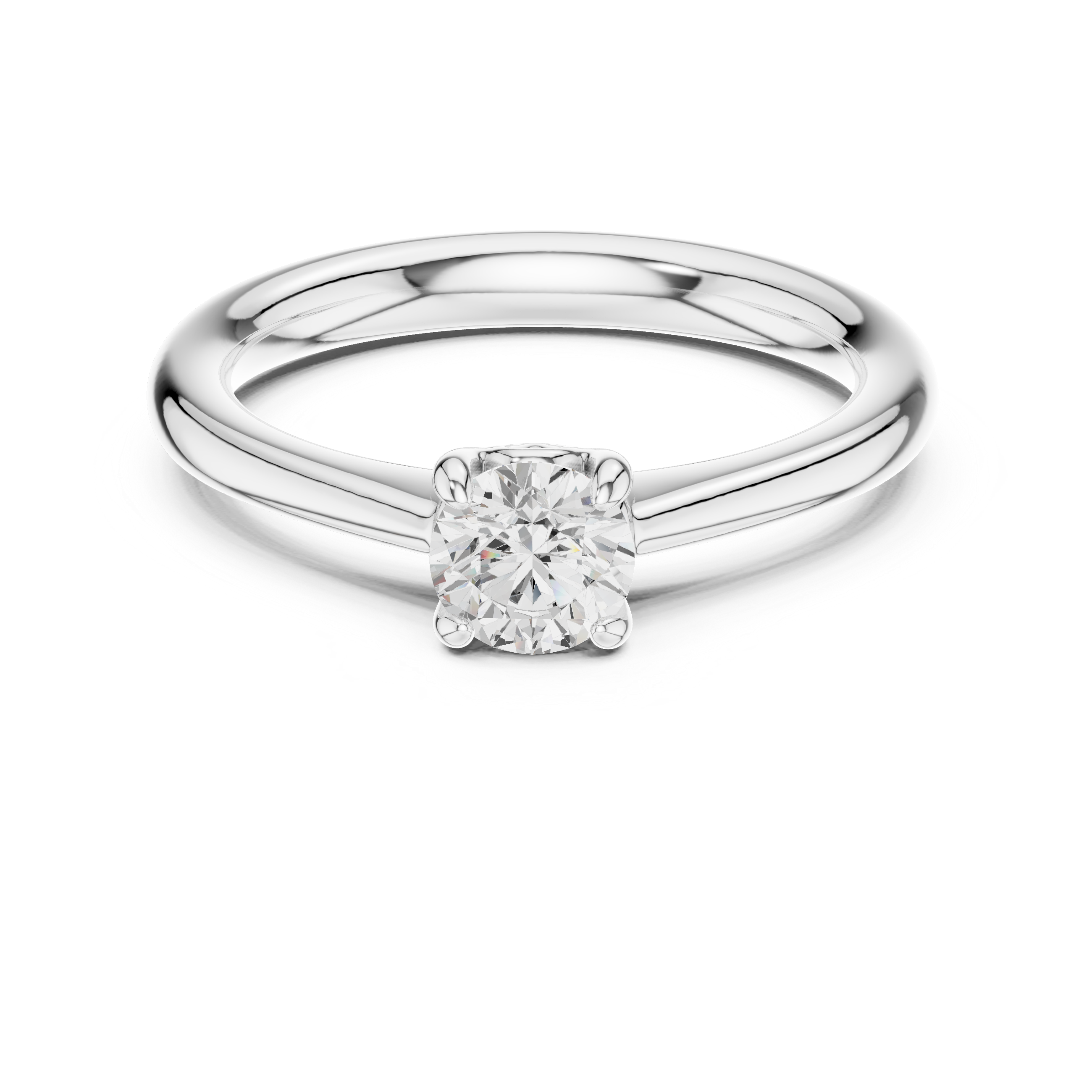 Silver ring with a diamond on a white background