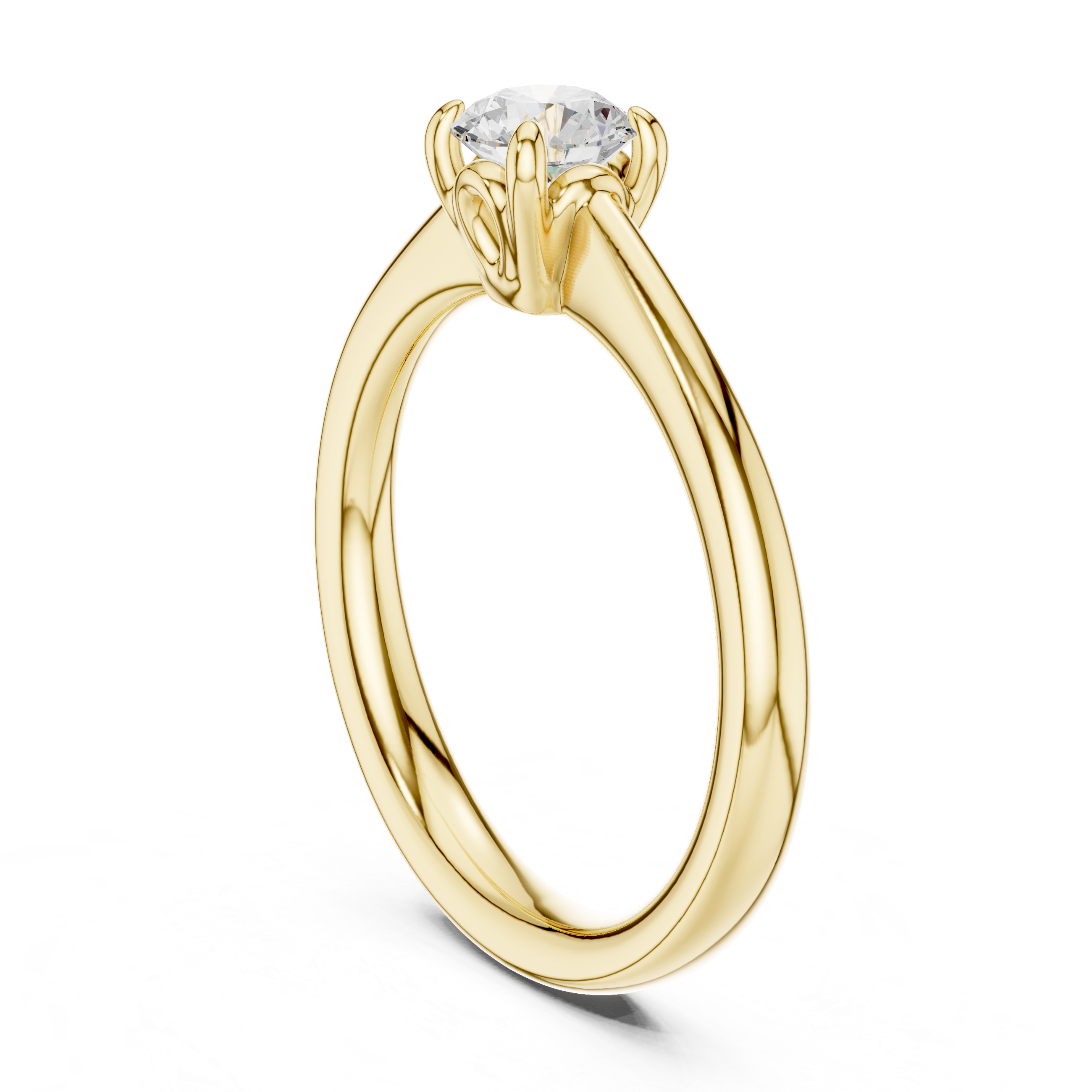 Gold ring with a diamond on a white background