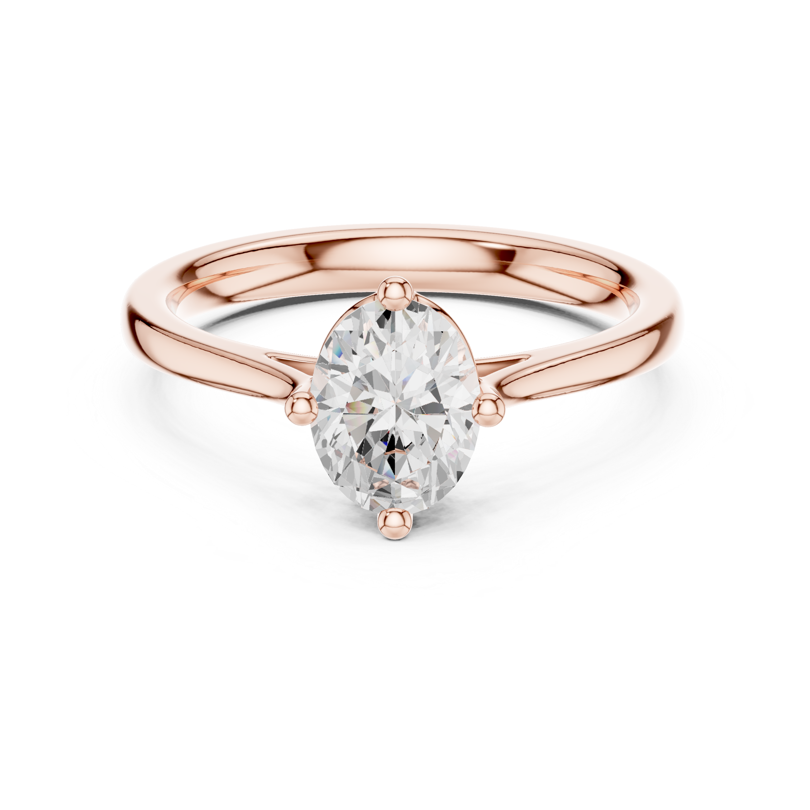 Rose gold ring with a large diamond on a white background