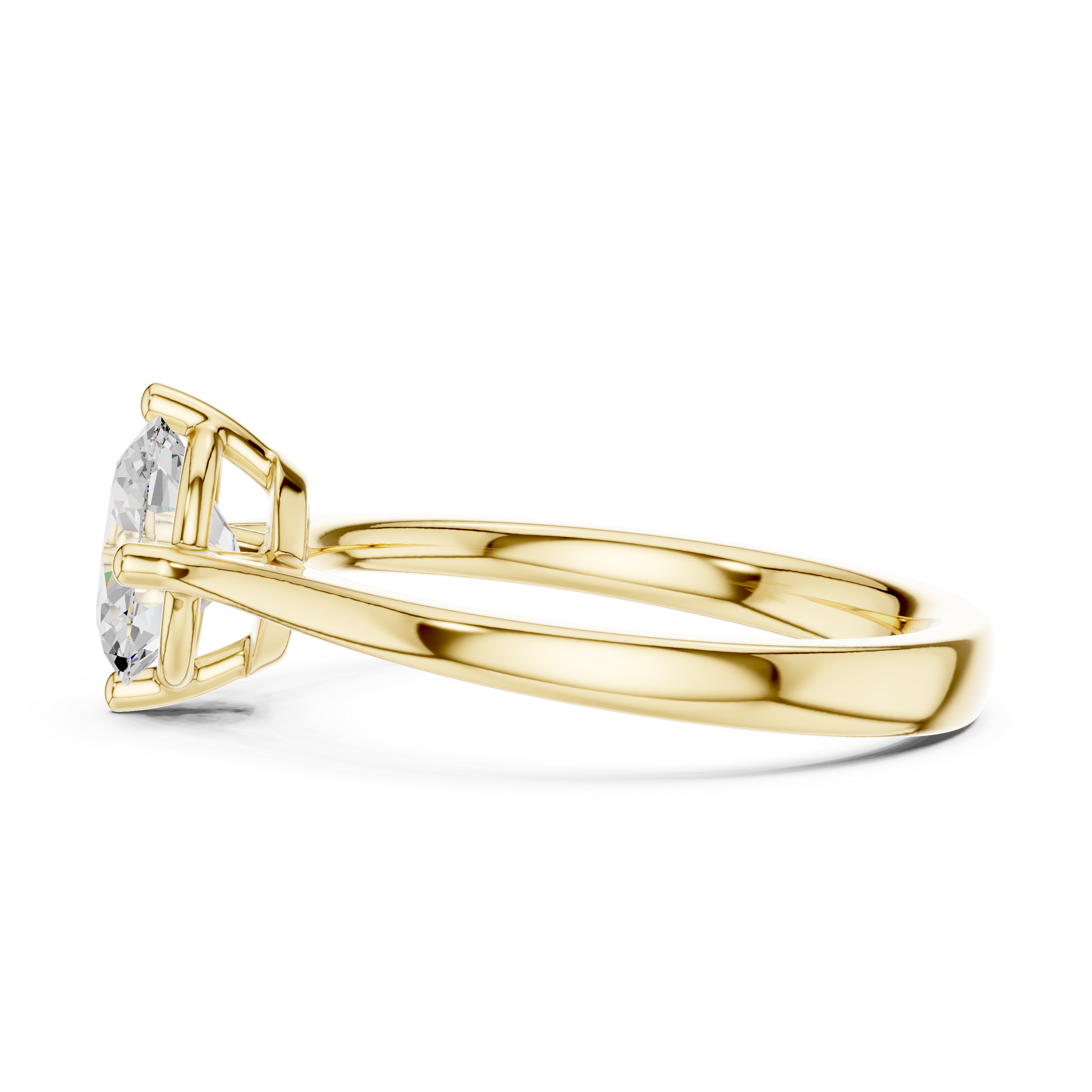 Gold ring with a diamond on a white background