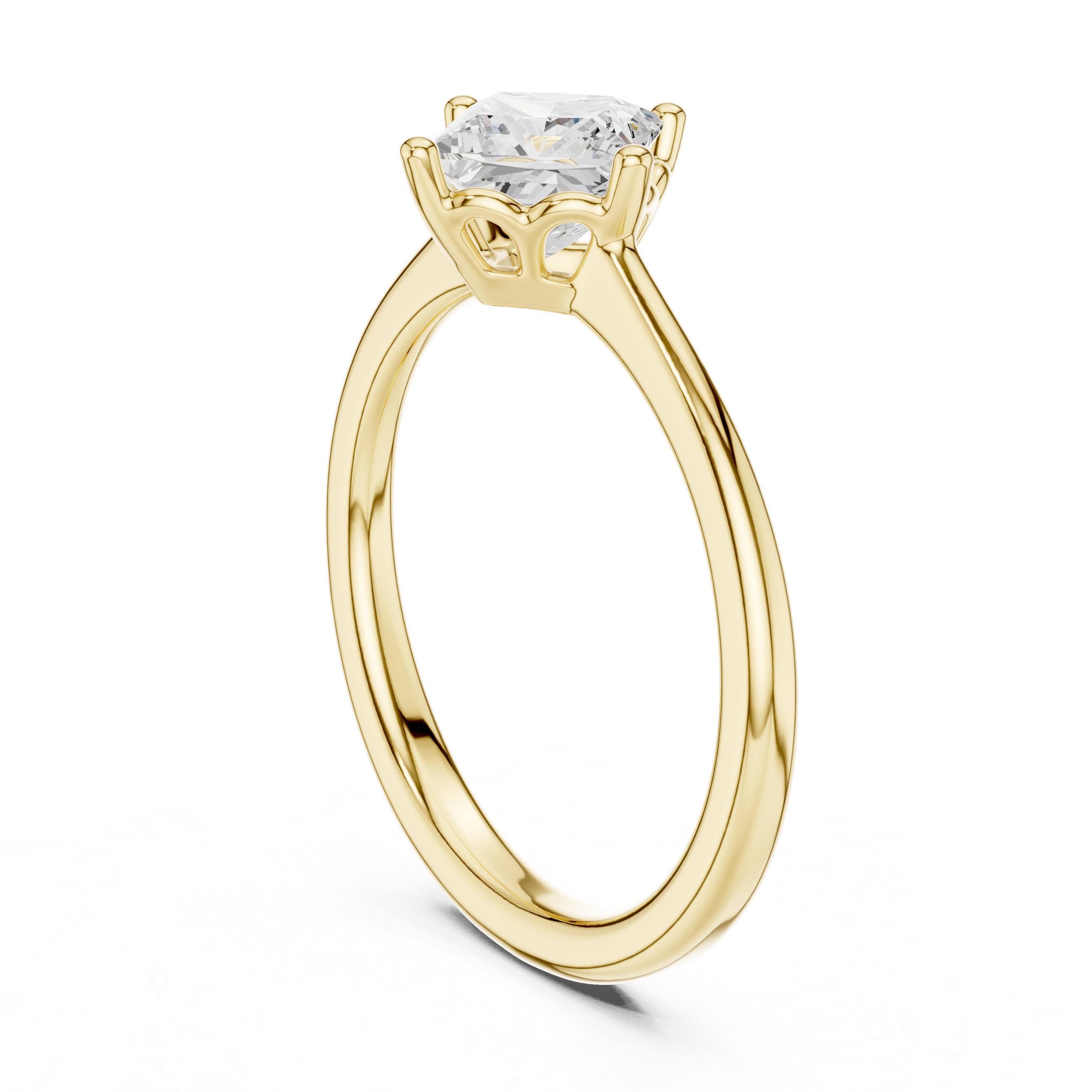 Gold ring with a diamond on a white background