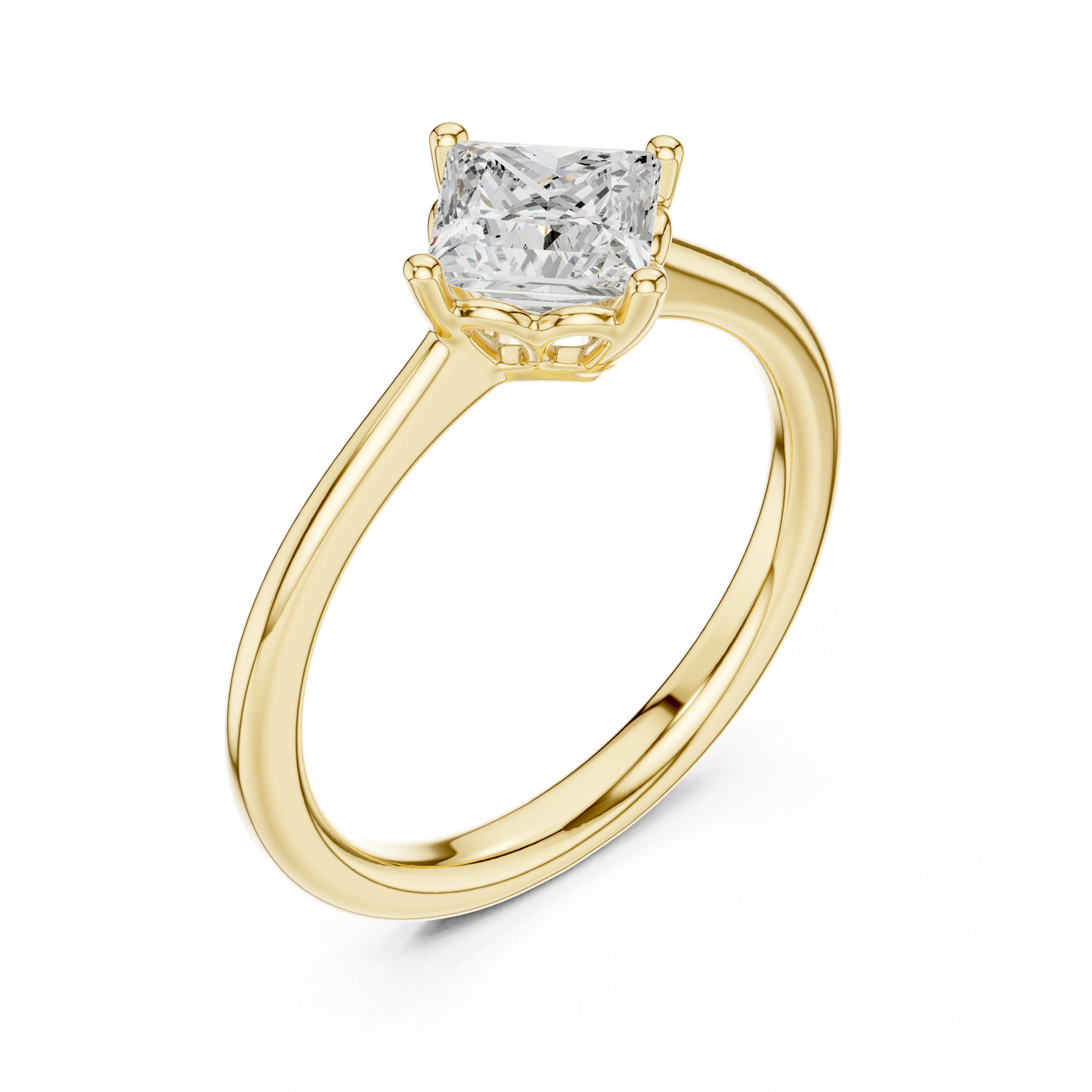 Gold ring with a diamond on a white background