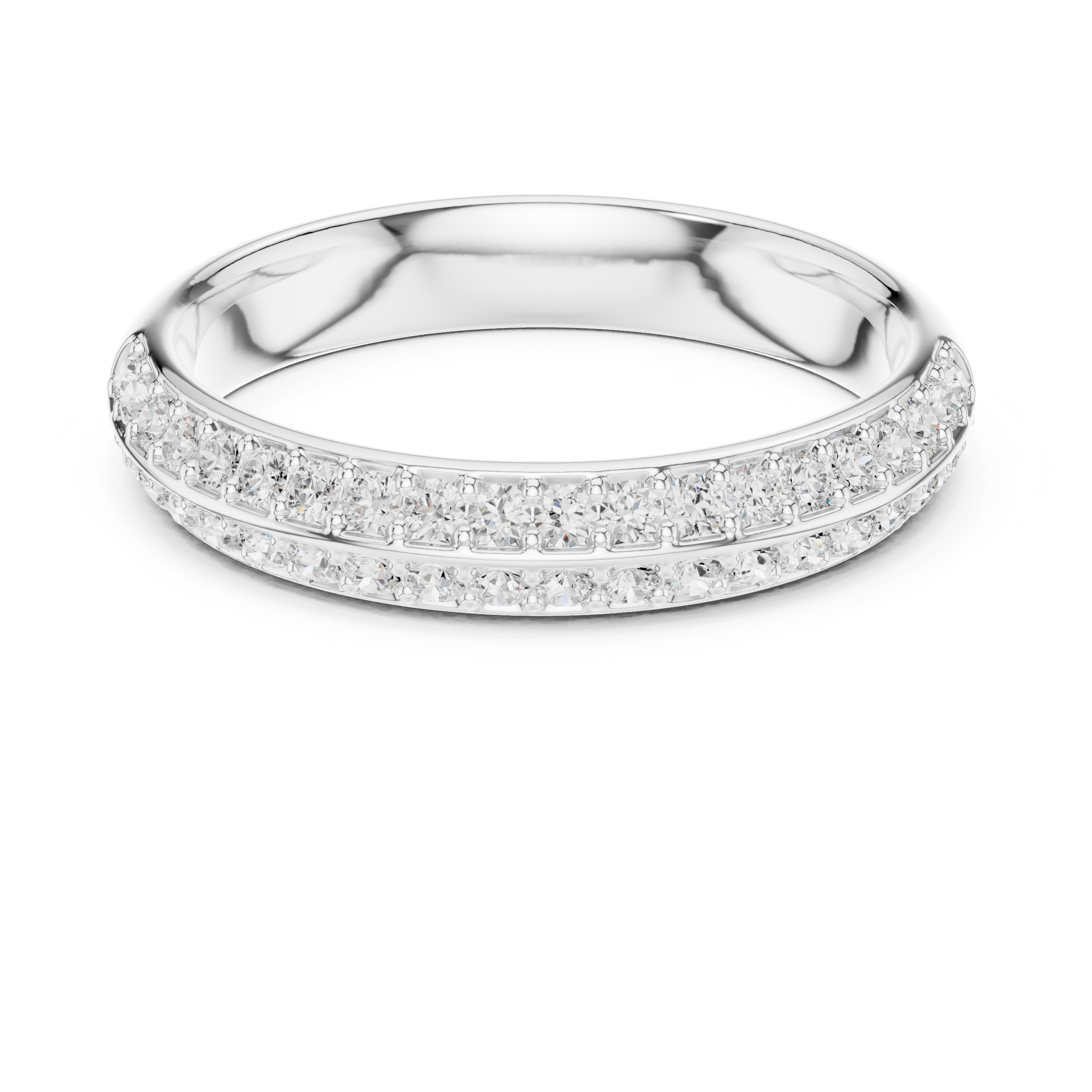 Silver ring with small diamonds on a white background