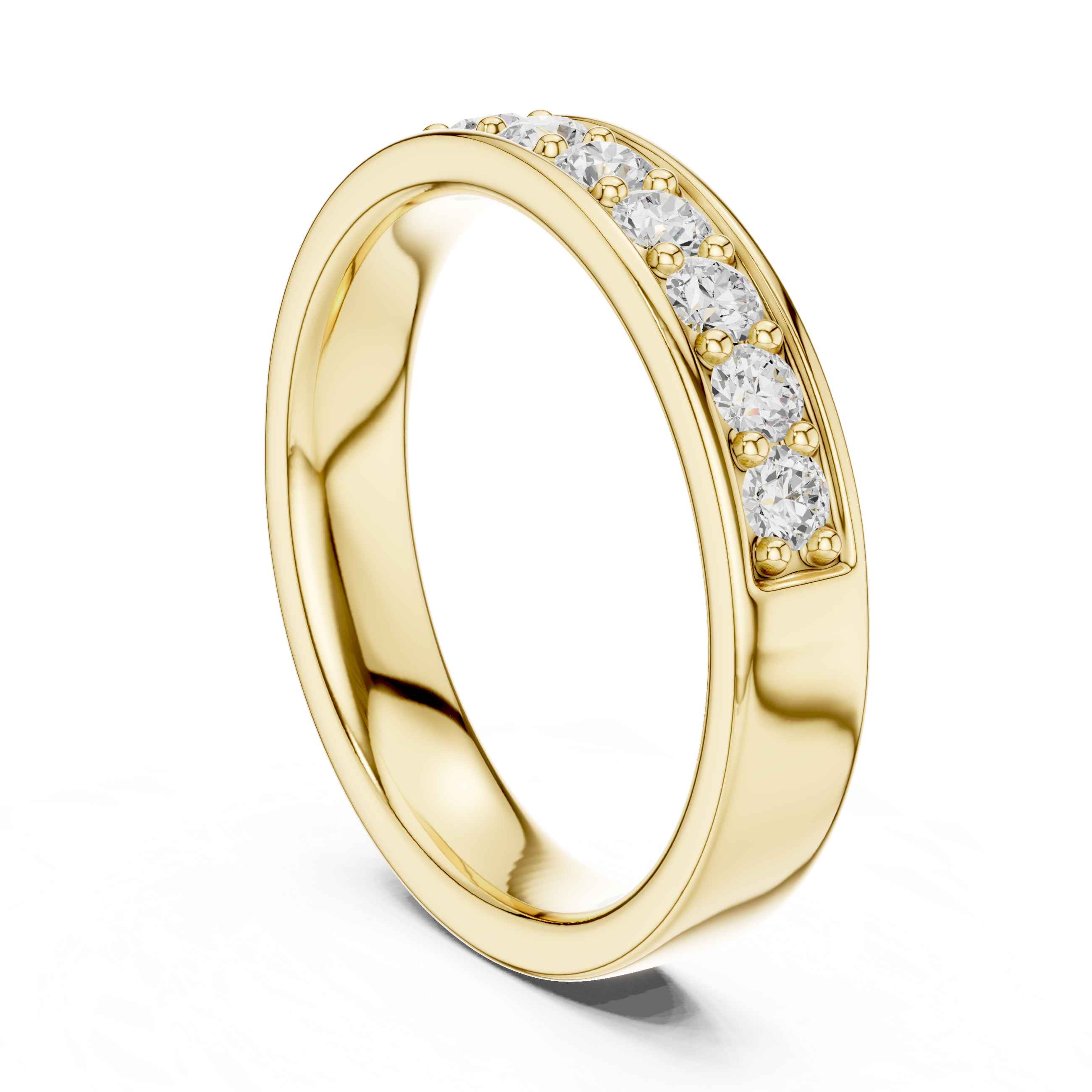 Gold ring with small diamonds on a white background