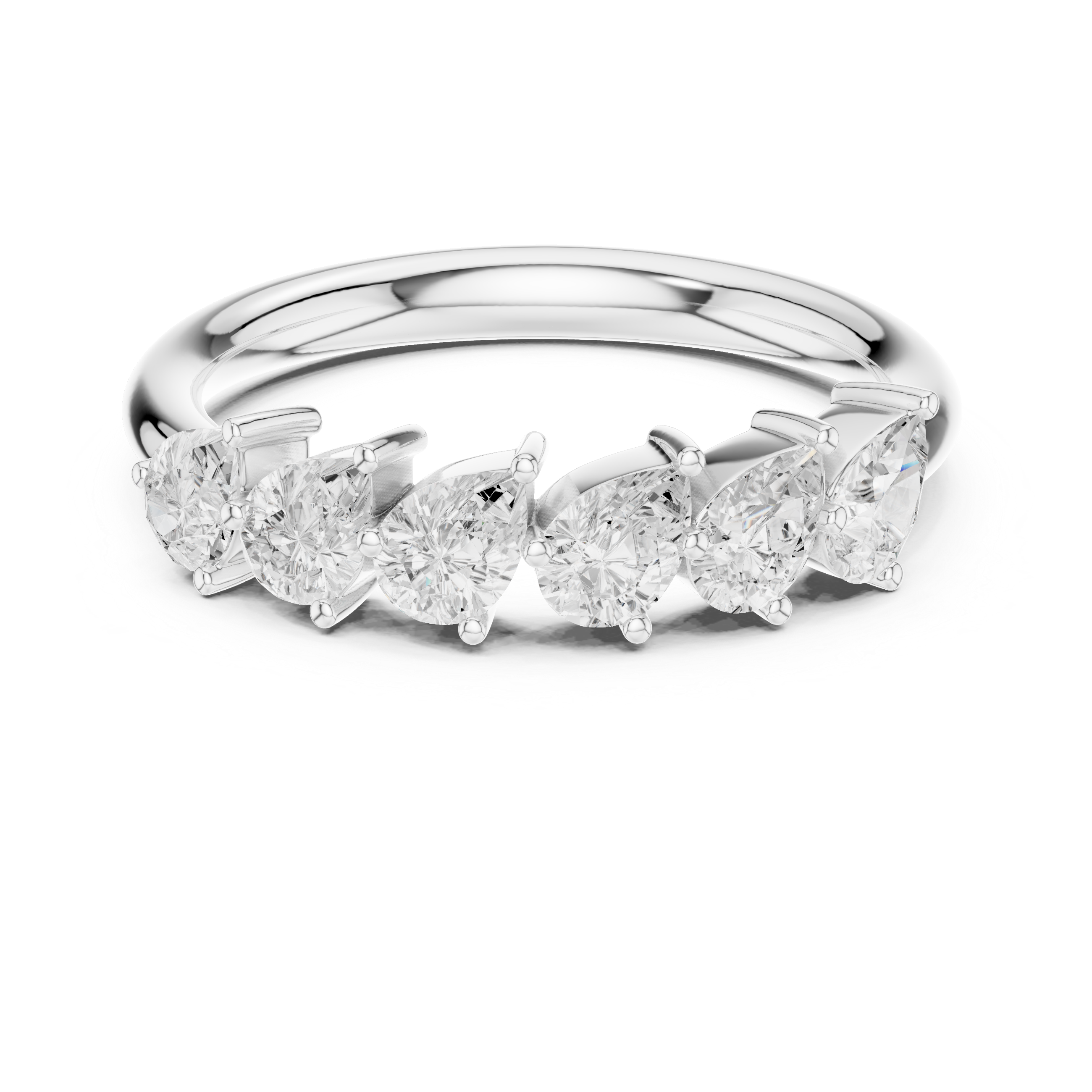 Silver ring with diamond accents on a white background