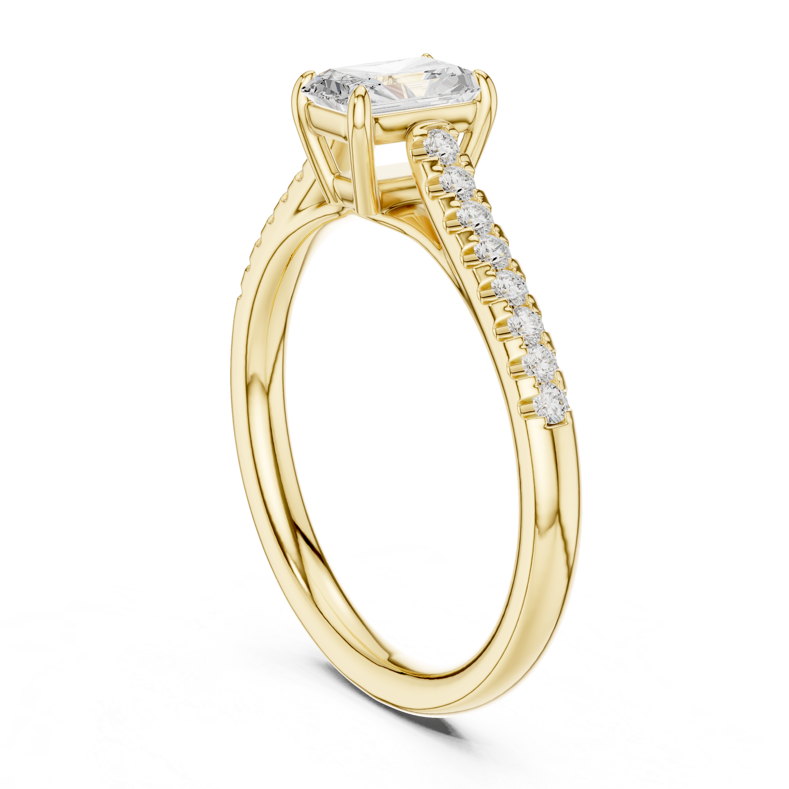 Gold ring with a diamond on a white background