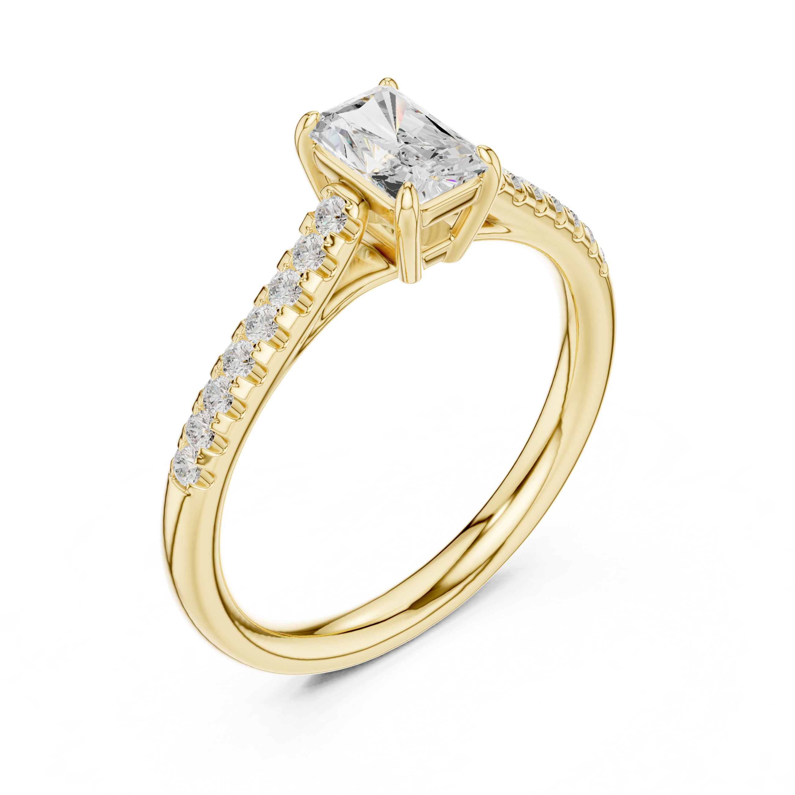 Gold ring with a diamond on a white background
