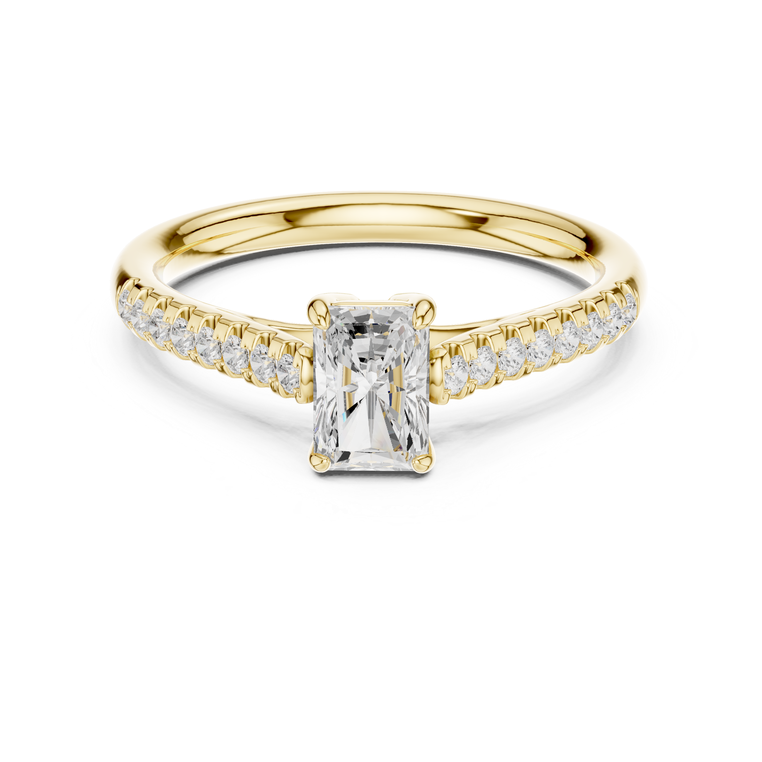 Gold ring with a diamond on a white background
