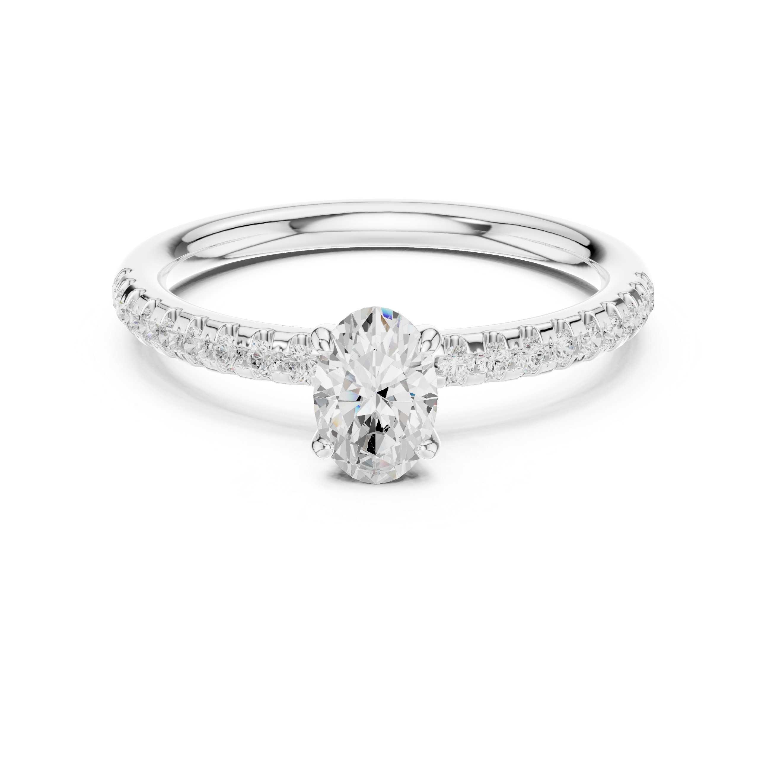 Diamond ring with a central gemstone and smaller diamonds on a white background