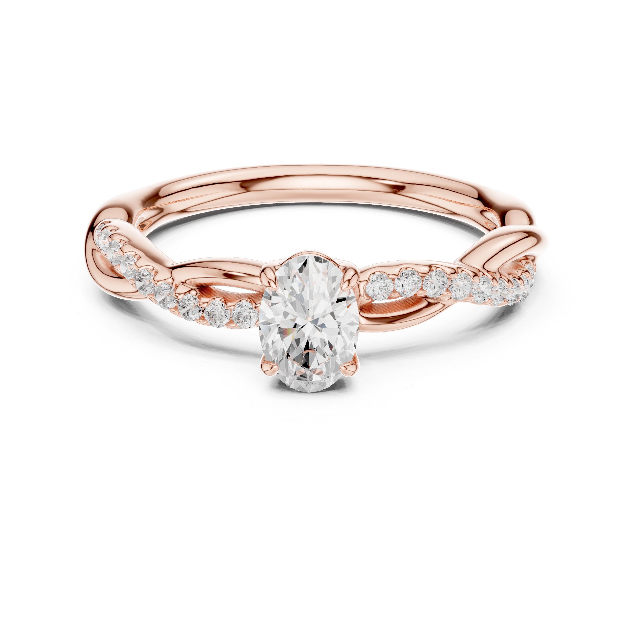 Rose gold ring with a diamond on a white background