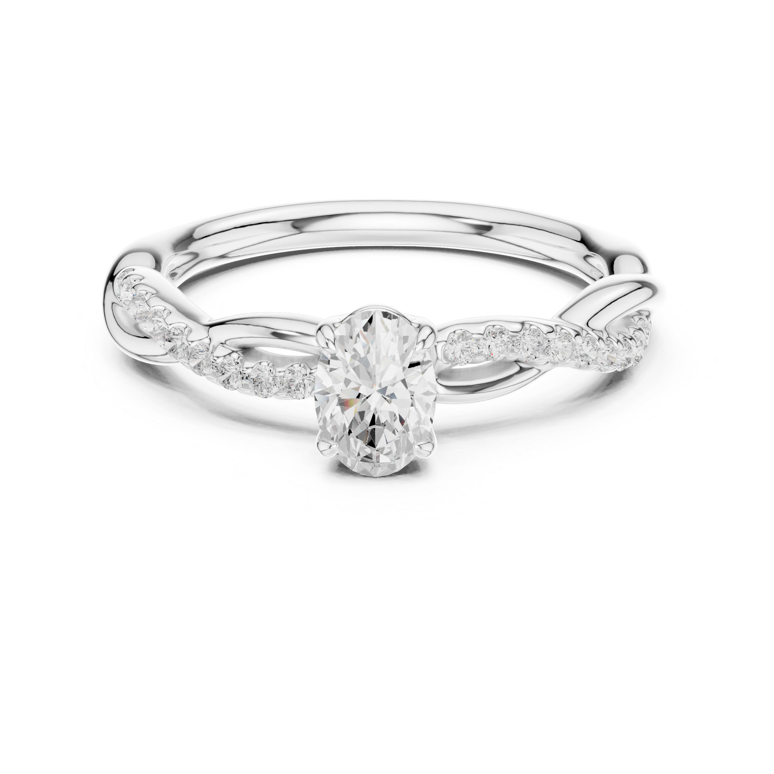 Silver ring with a pear-shaped diamond on a white background