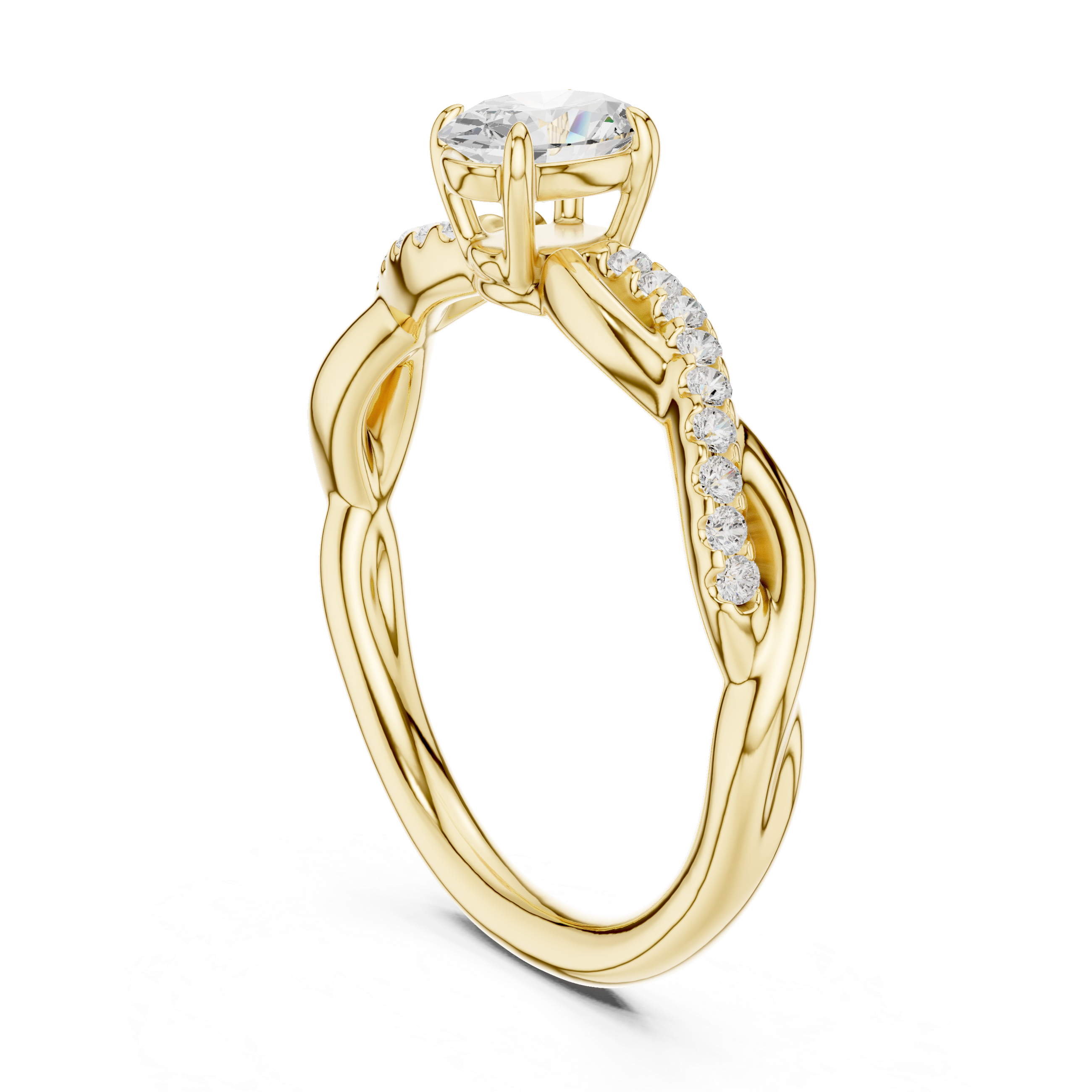 Gold ring with a diamond on a white background