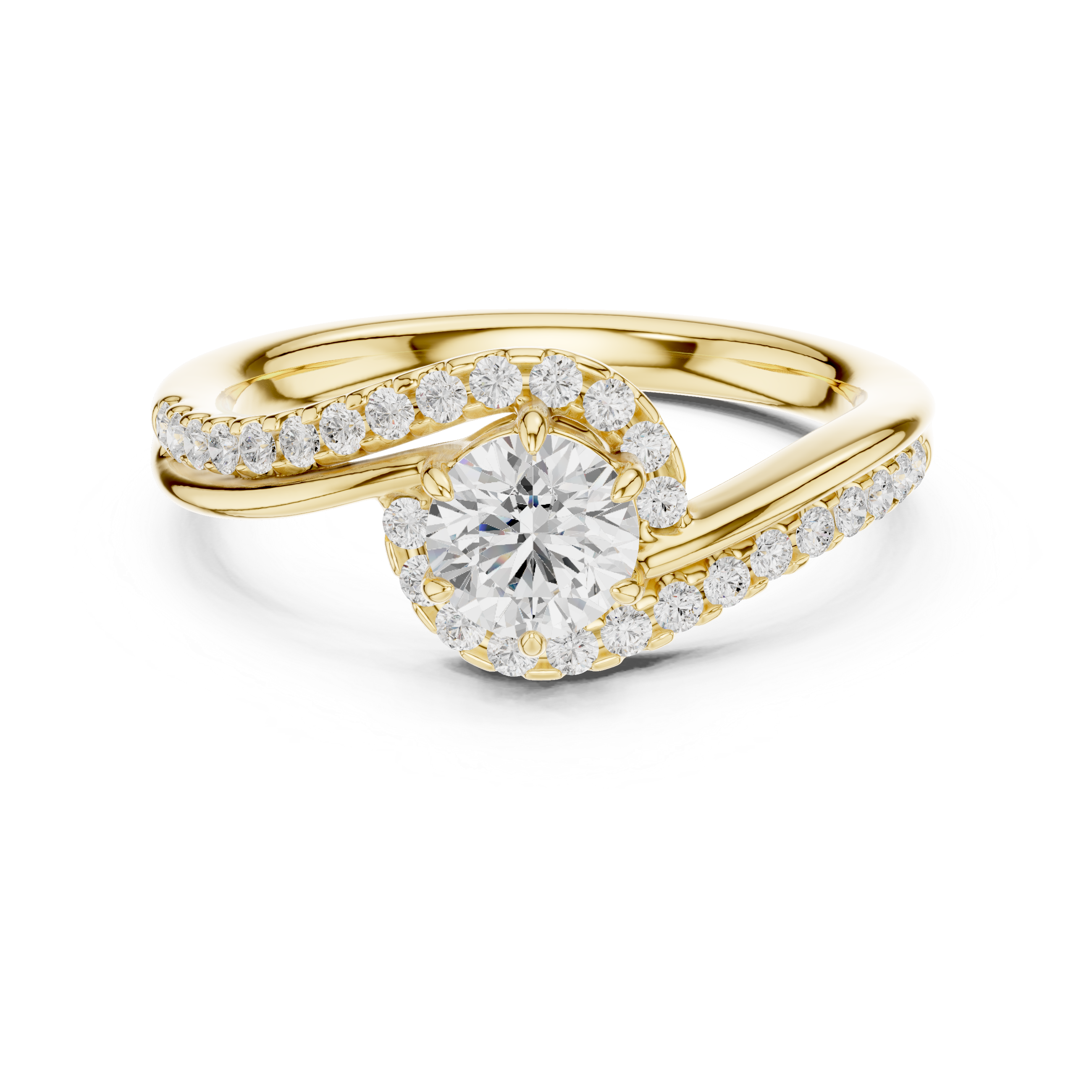 Gold ring with a diamond on a white background