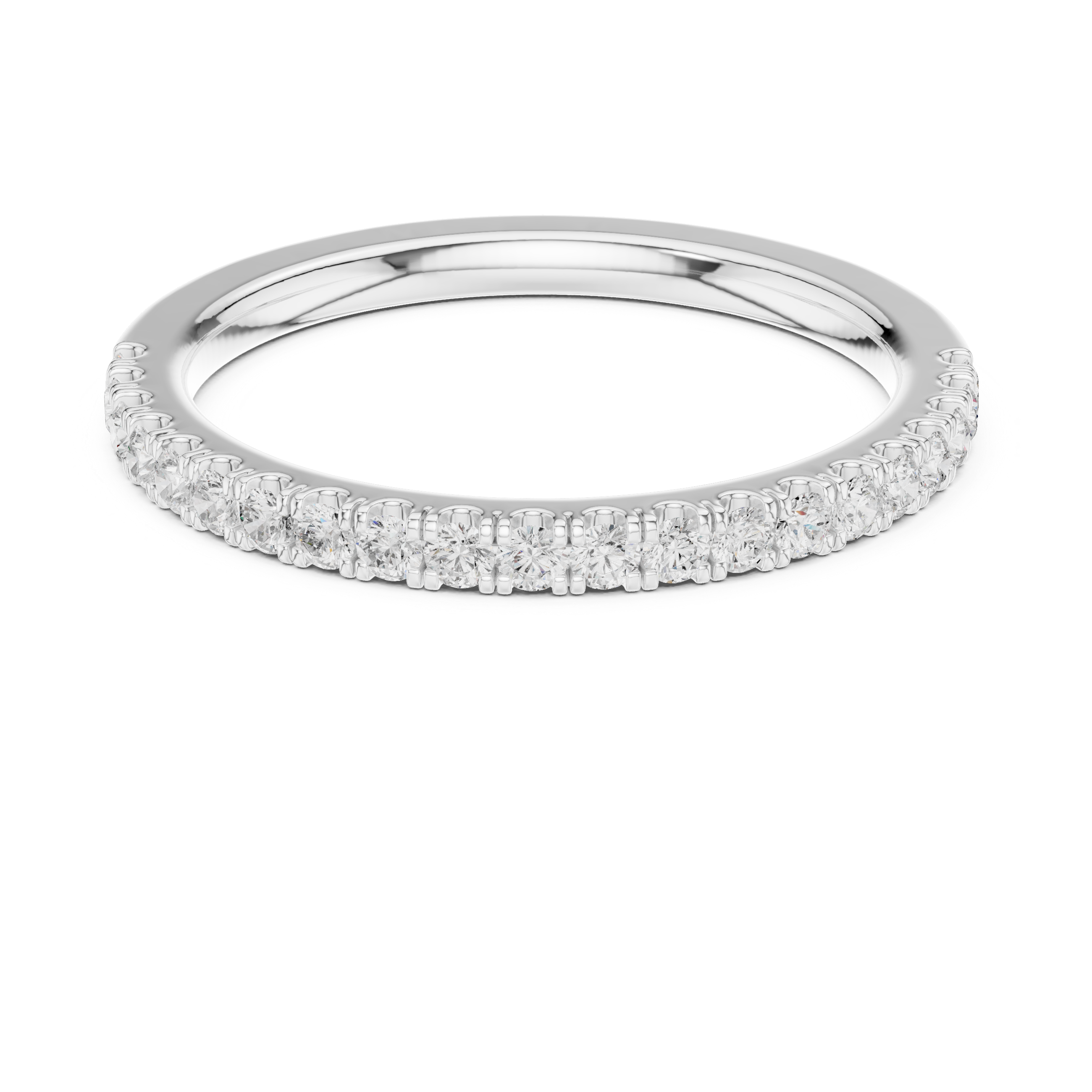 Silver ring with small diamonds on a white background