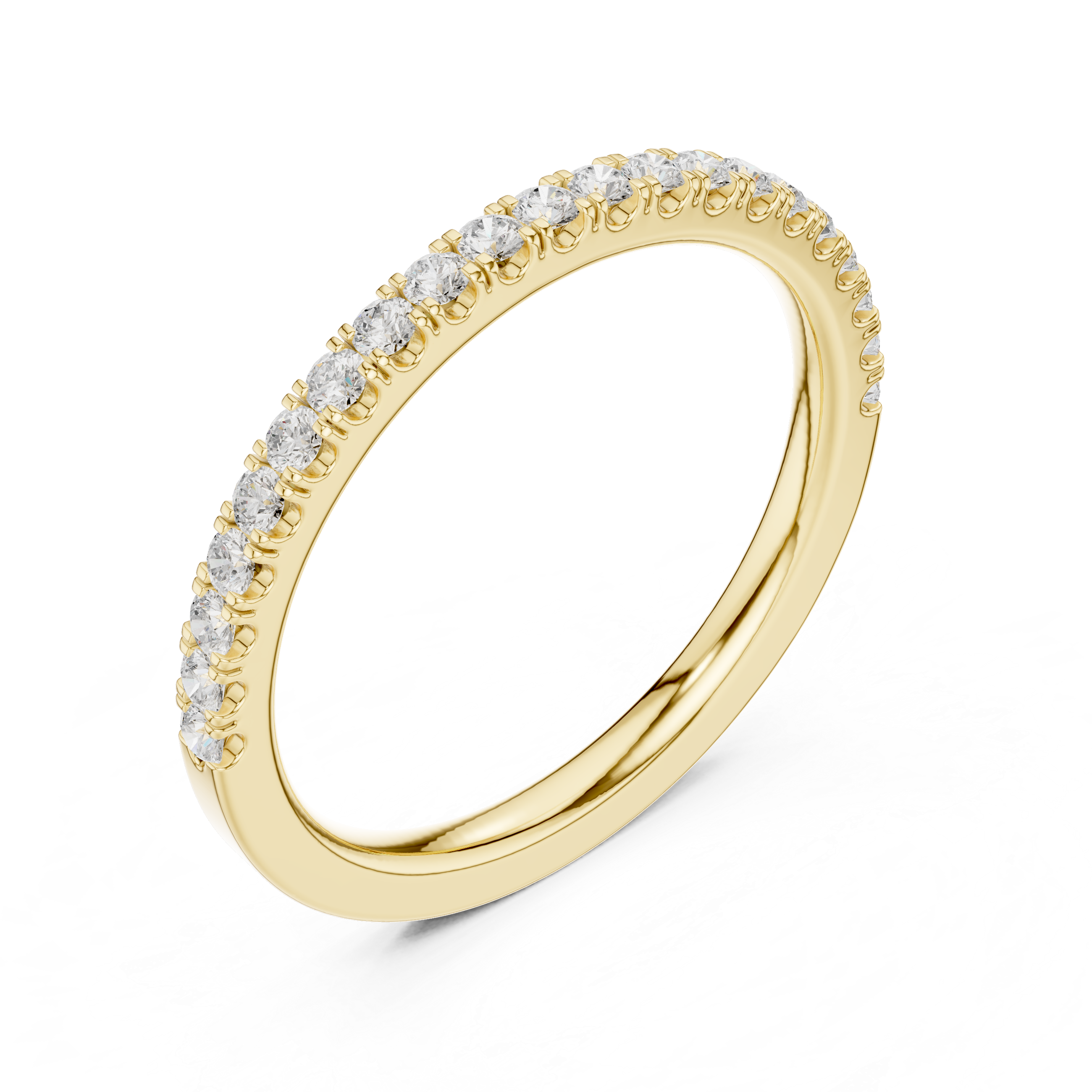 Gold ring with diamond accents on a white background