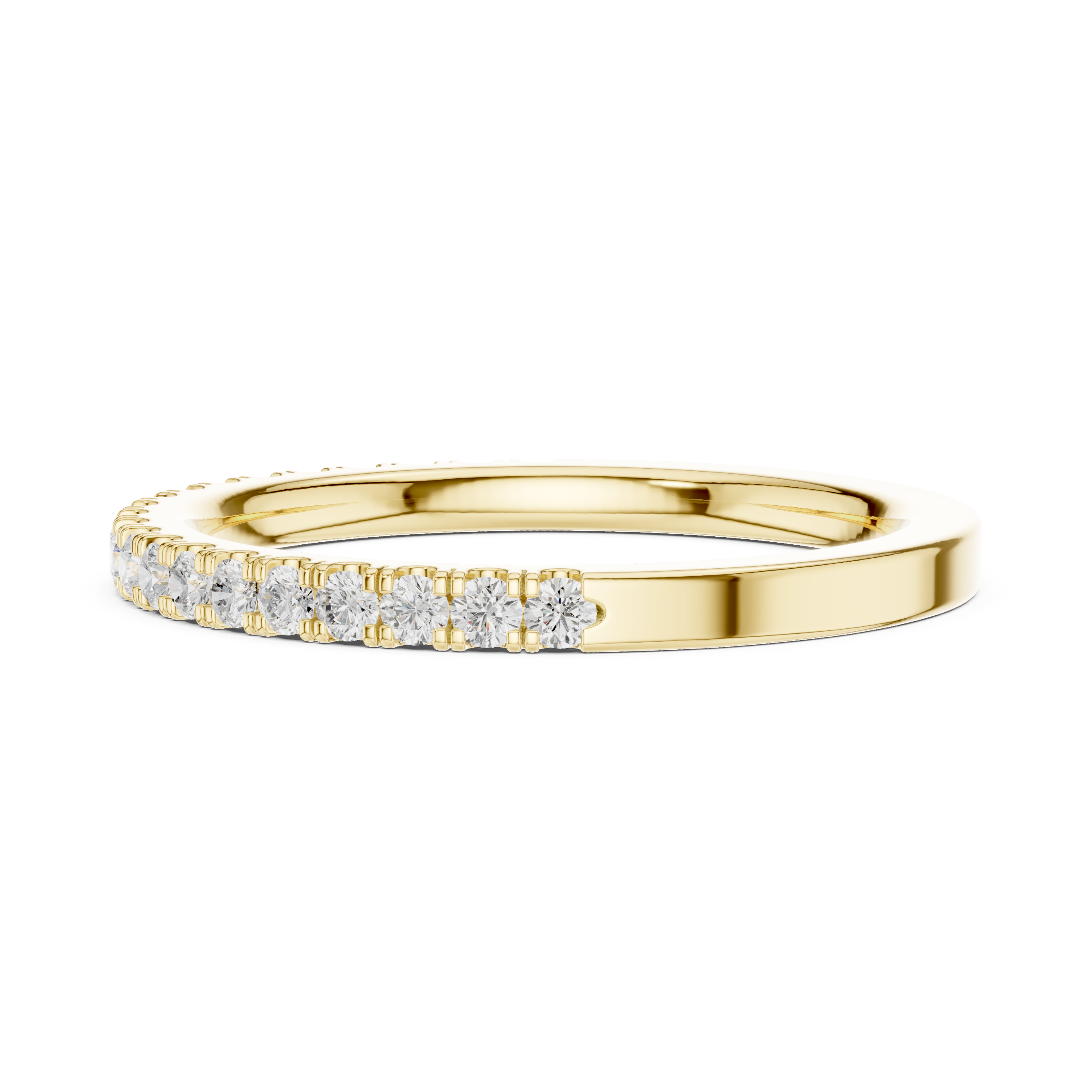 Gold ring with small diamonds on a white background