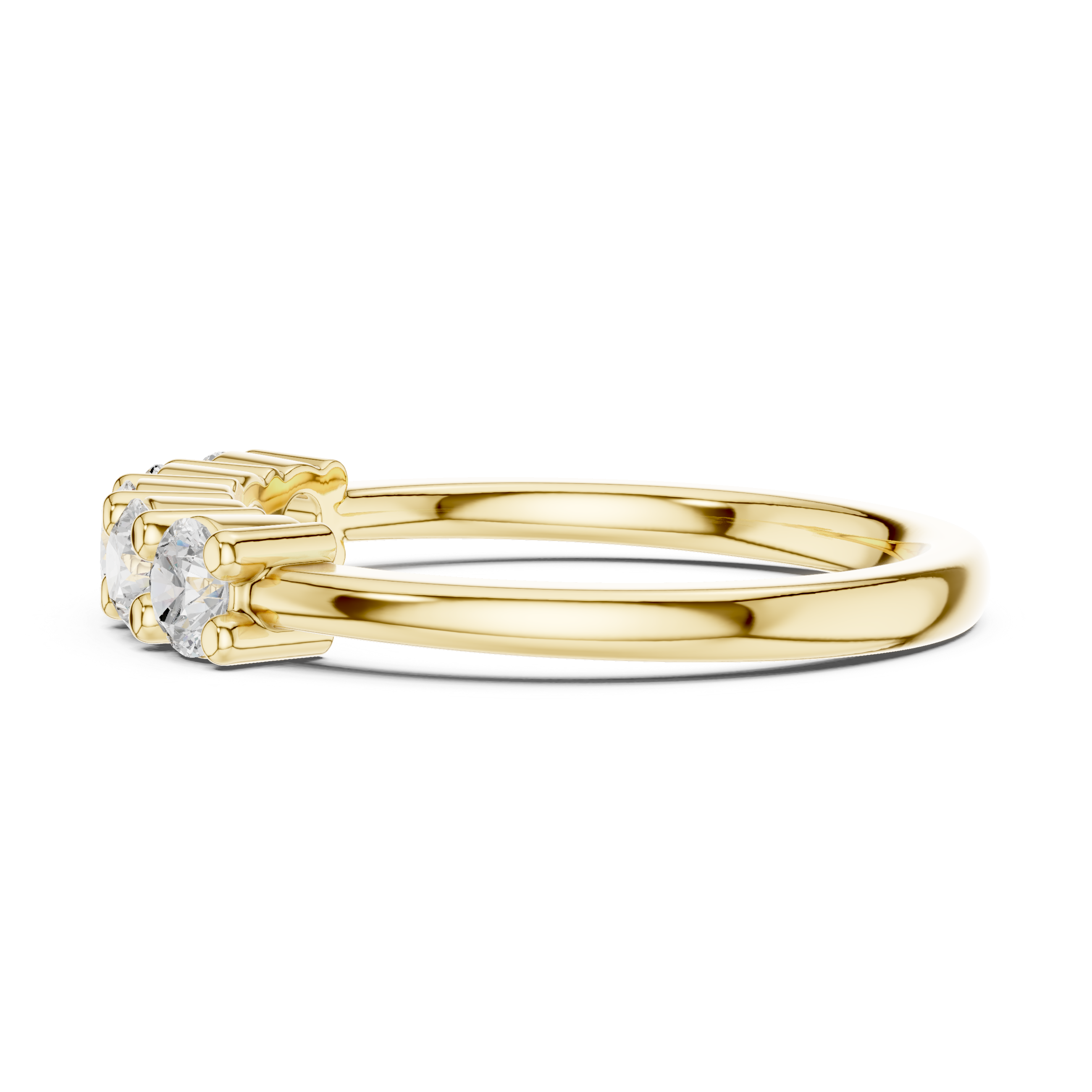 Gold ring with three diamonds on a white background