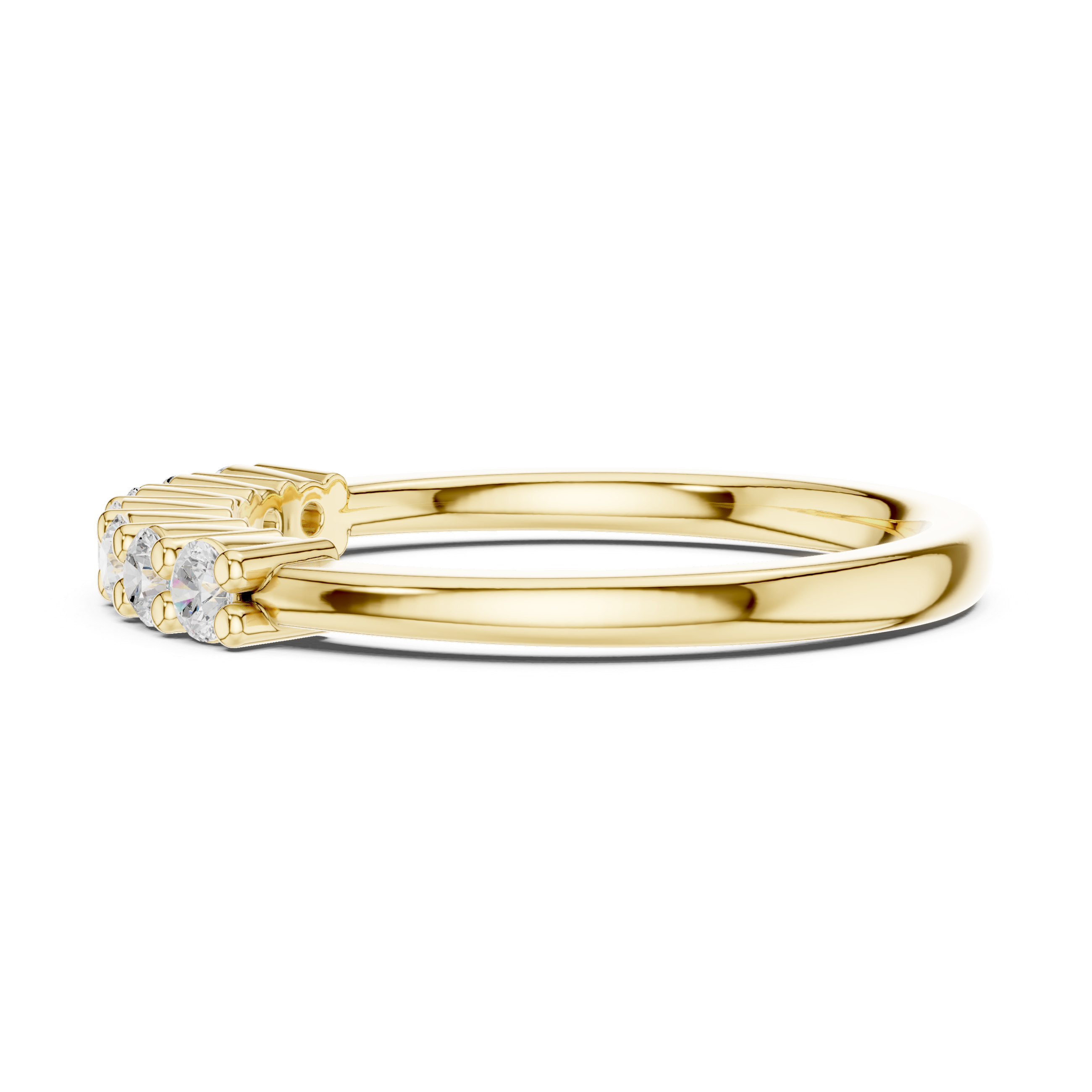 Gold ring with small diamonds on a white background