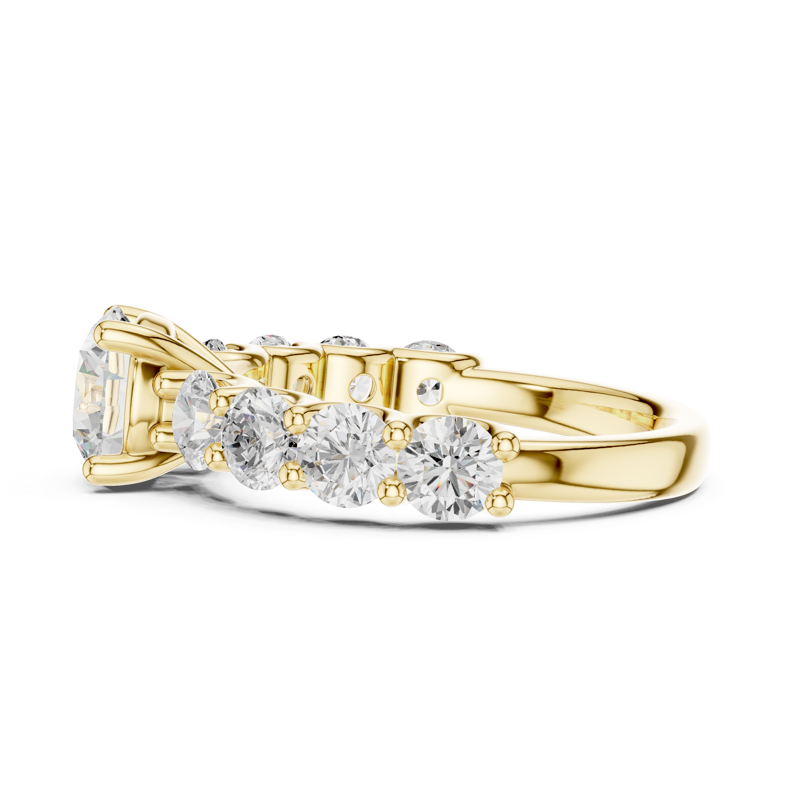 Gold ring with diamonds on a white background