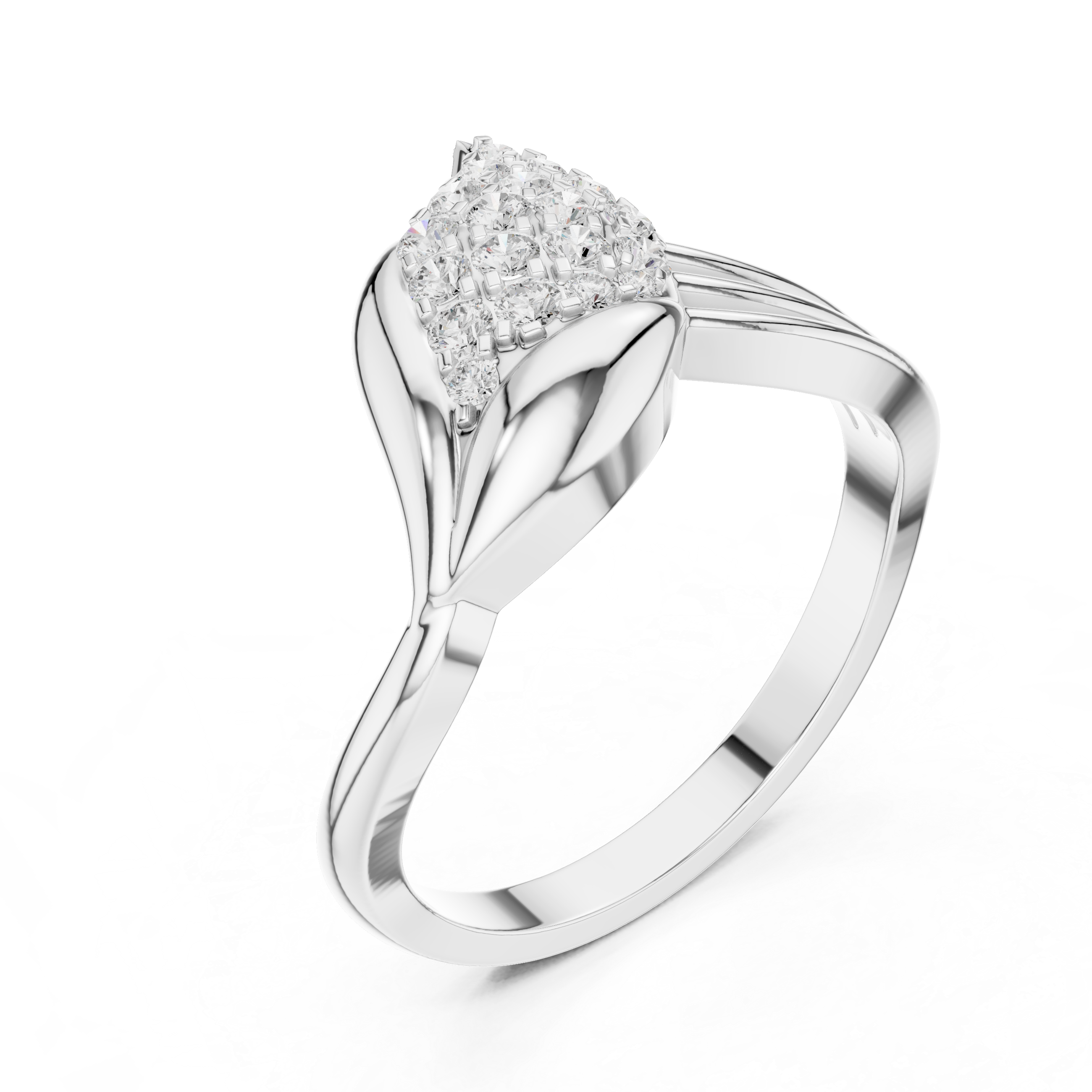 Silver ring with a diamond on a white background