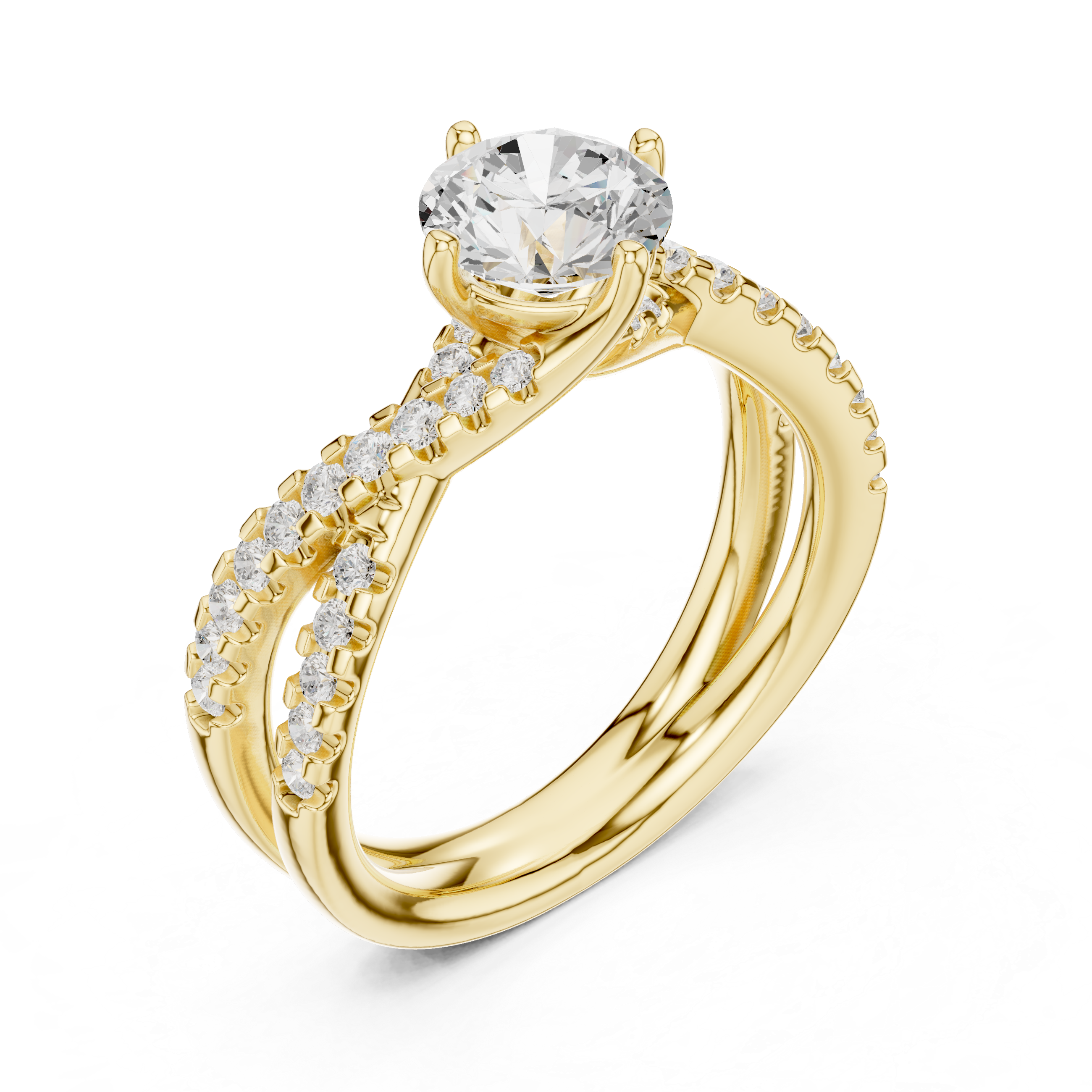 Gold ring with a diamond on a white background