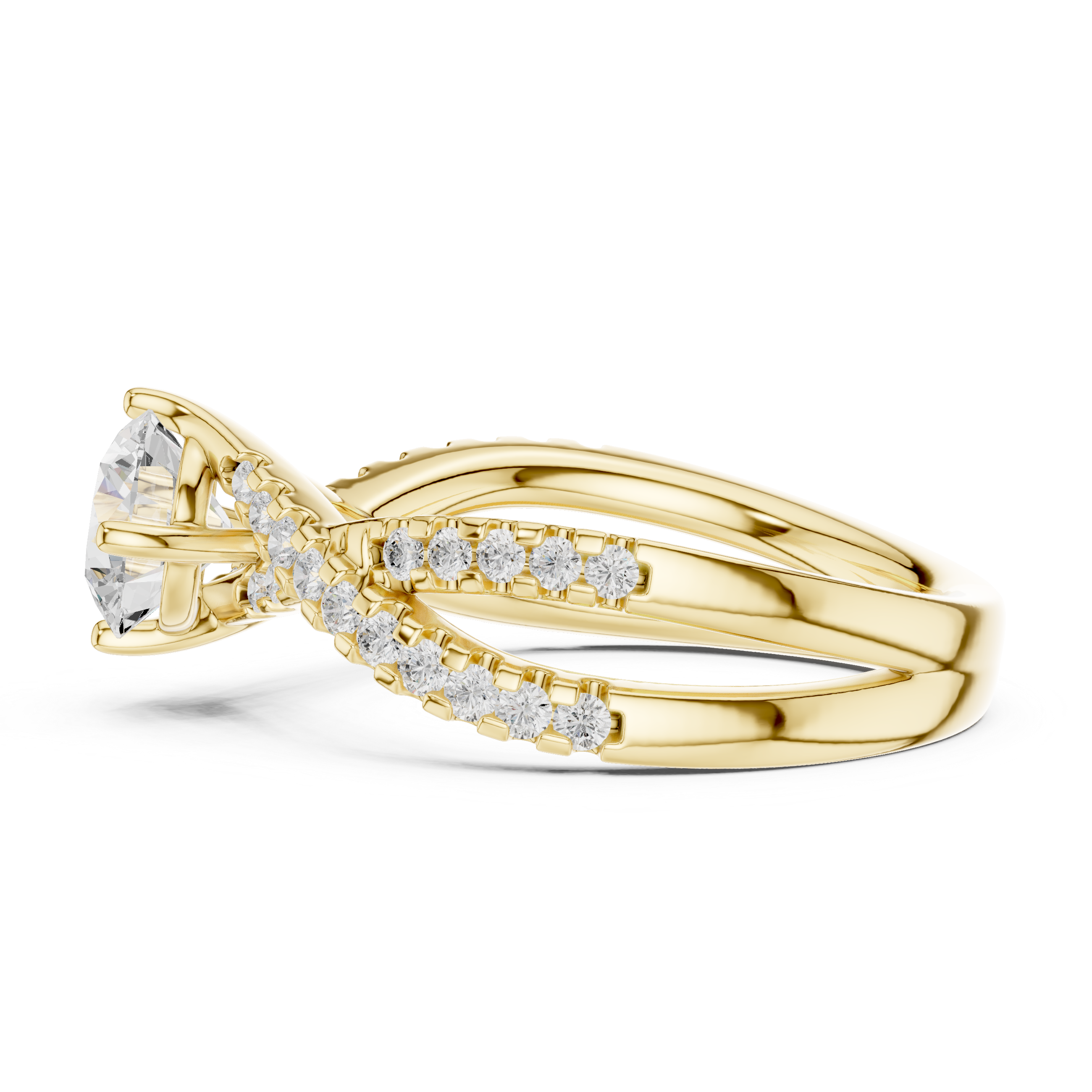 Gold ring with diamonds on a white background