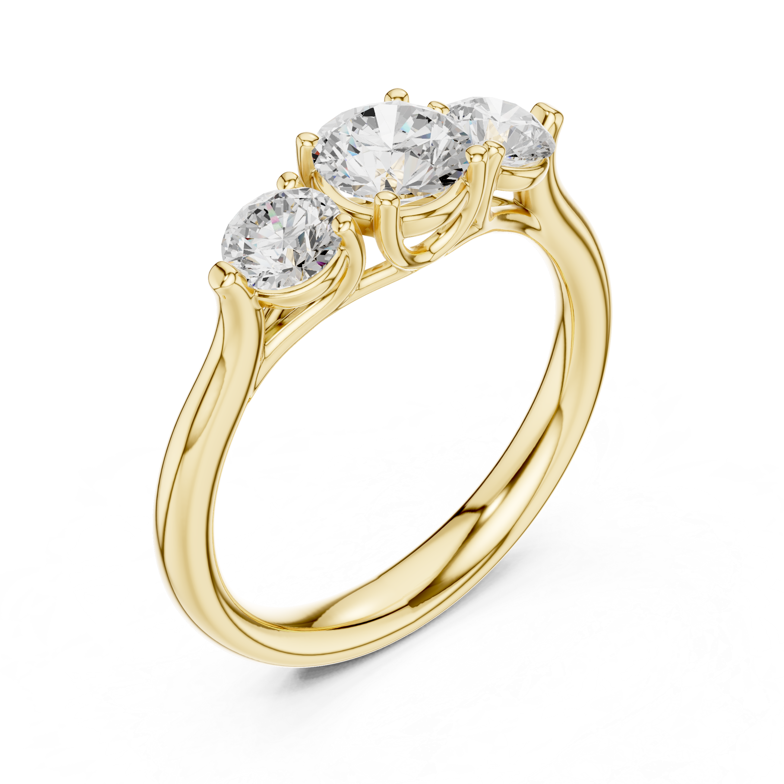Gold ring with three diamonds on a white background