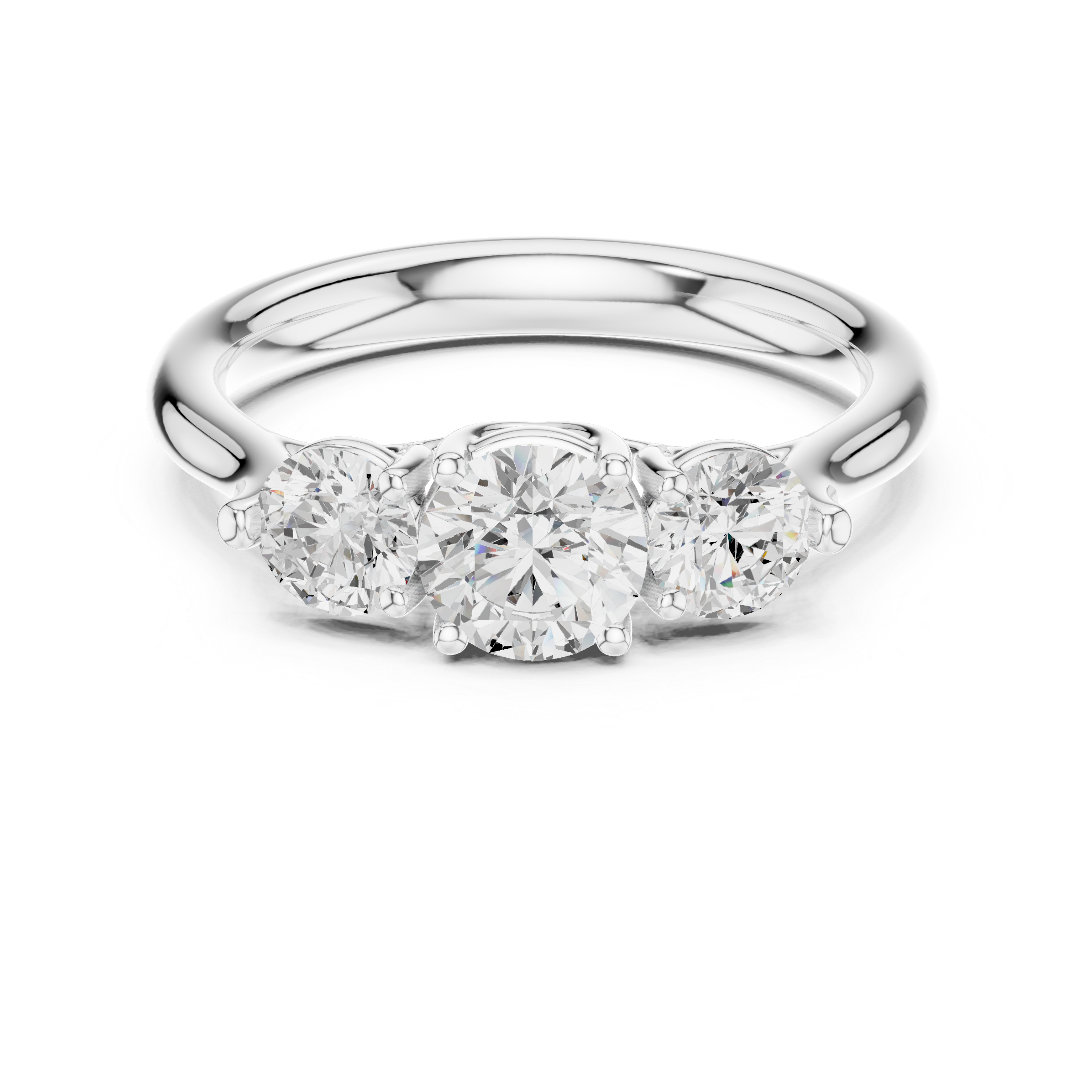 Diamond ring with three stones on a white background