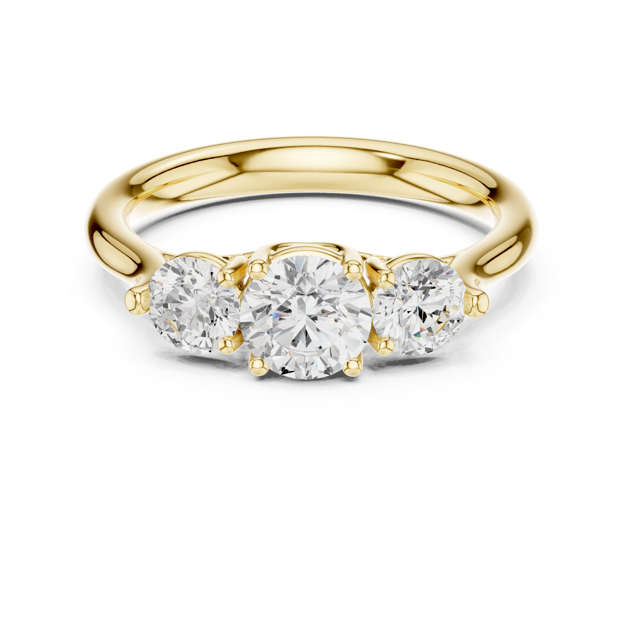 Gold ring with three diamonds on a white background