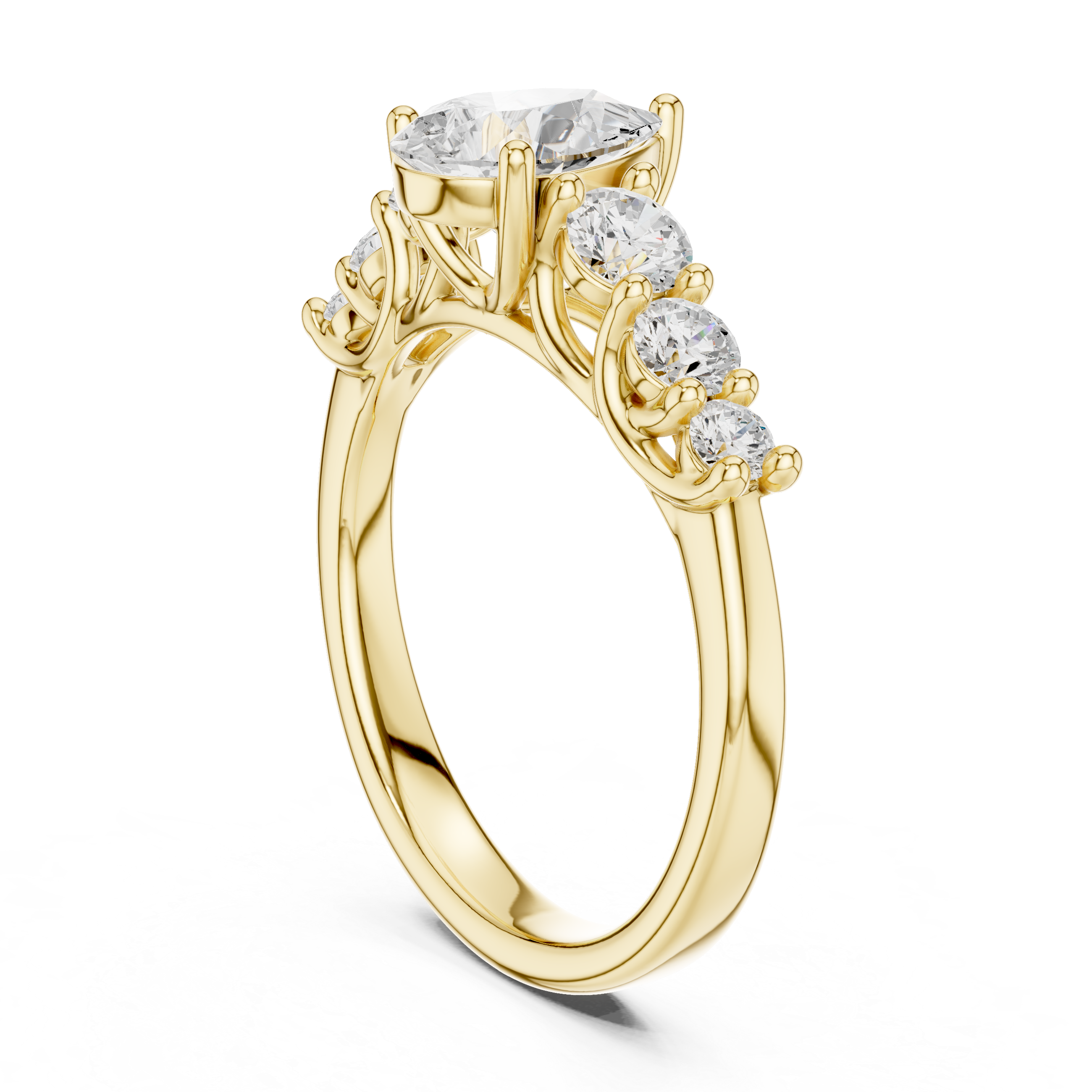 Gold ring with diamonds on a white background
