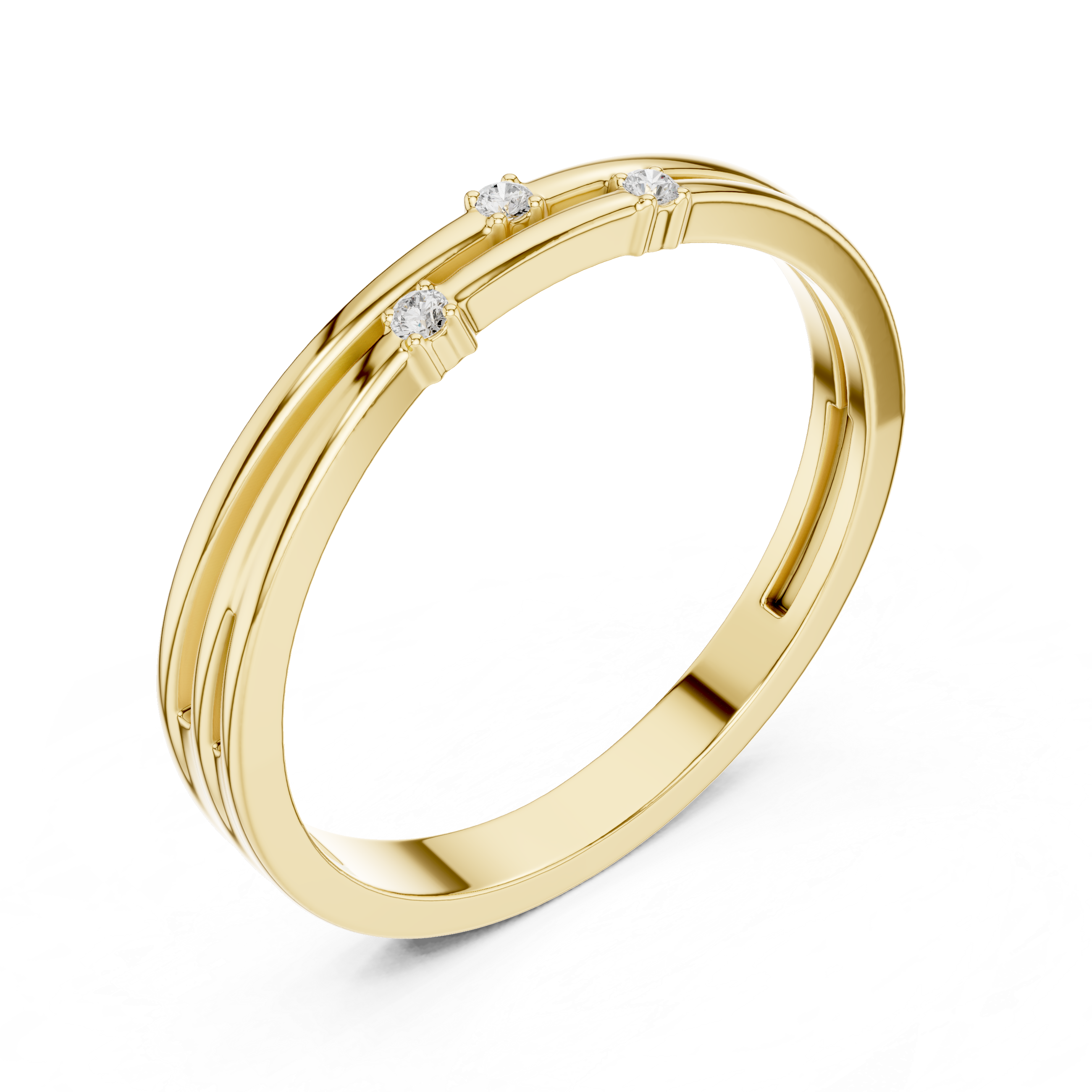 Gold ring with small diamonds on a white background